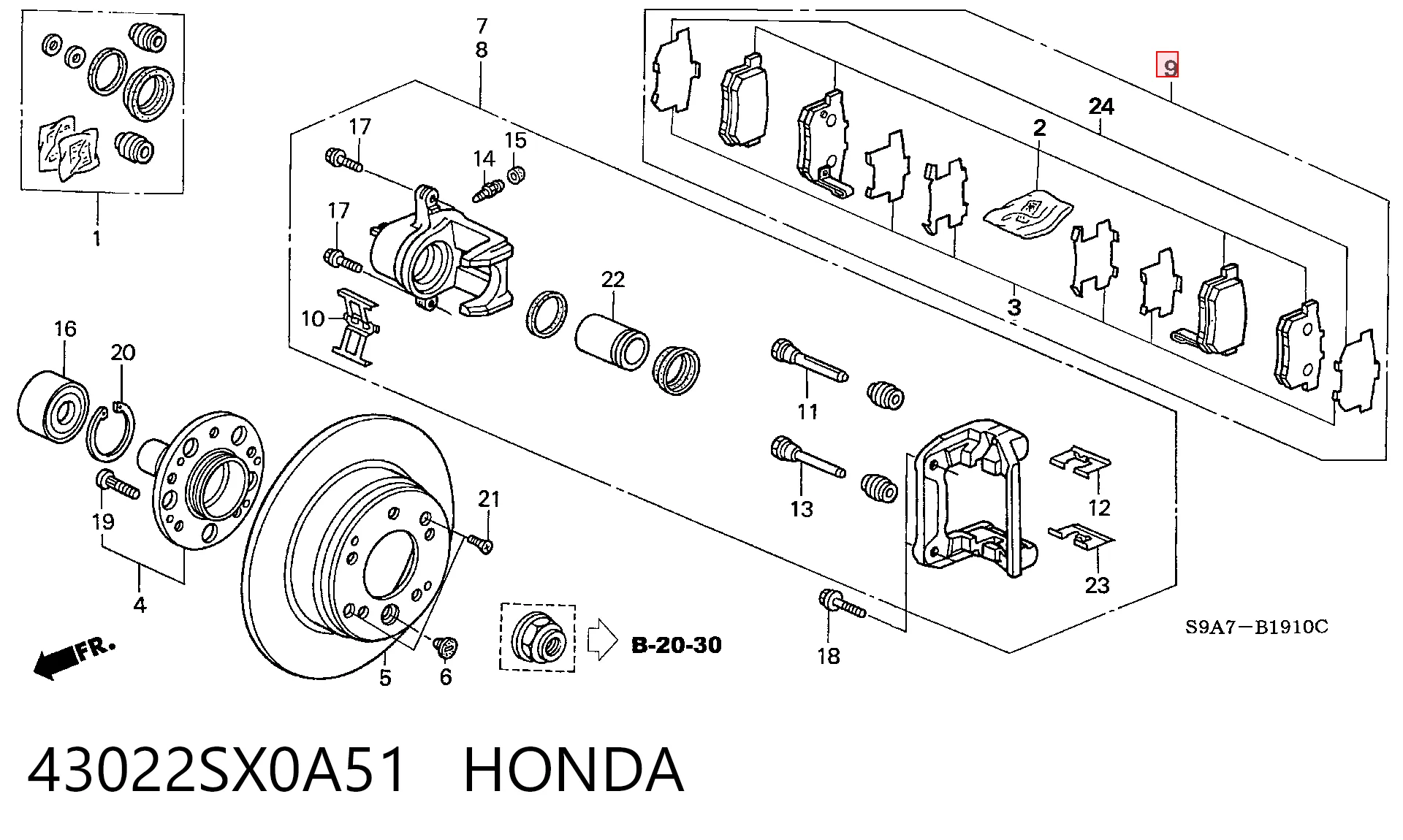 43022SX0A51 Honda Колодки гальмівні задні, дискові