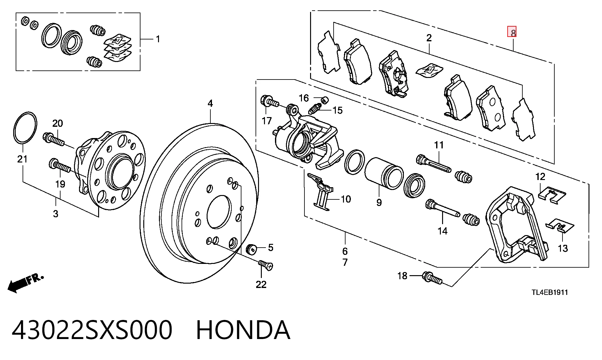 43022SXS000 Honda Колодки гальмівні задні, дискові