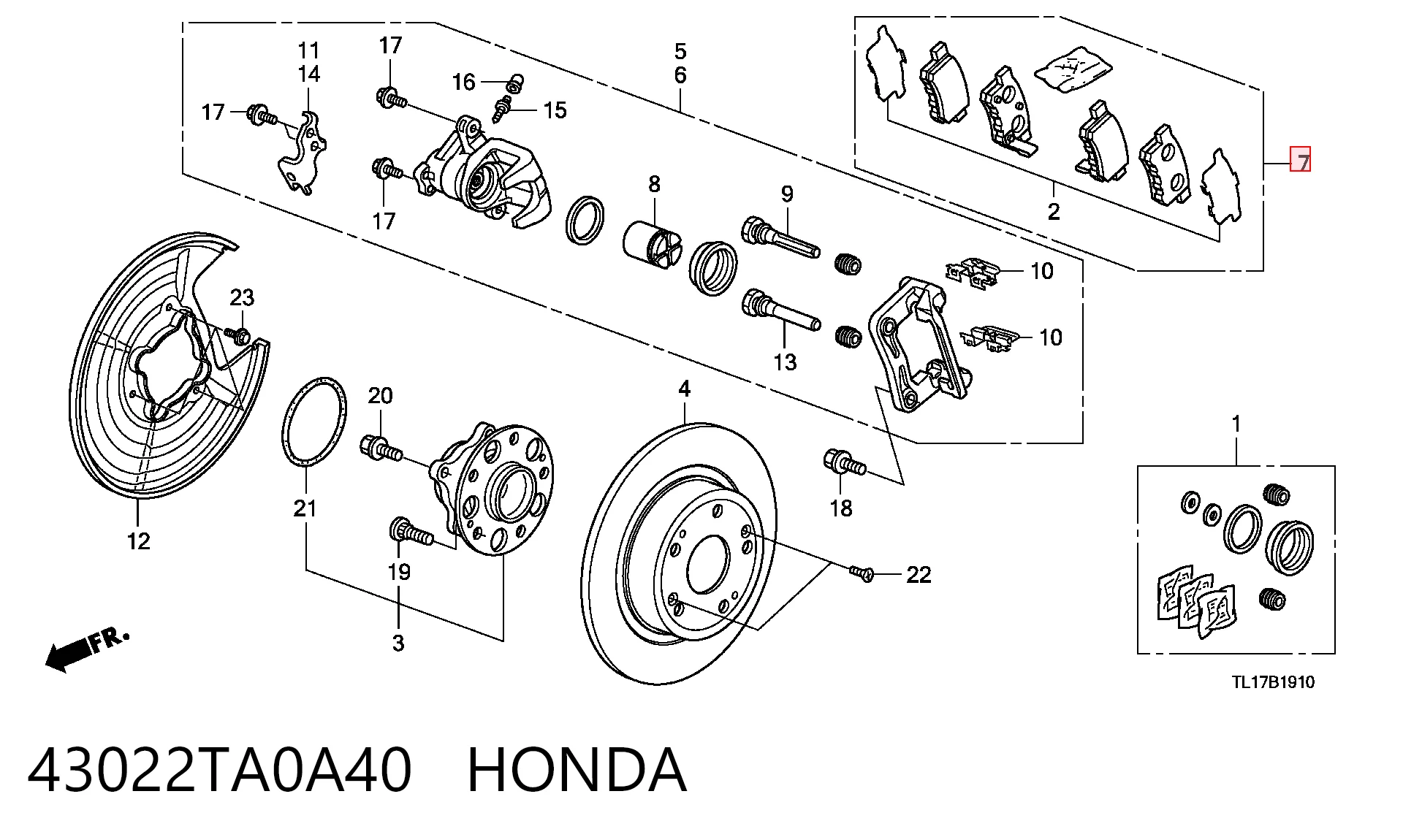 43022TA0A40 Honda Колодки гальмівні задні, дискові