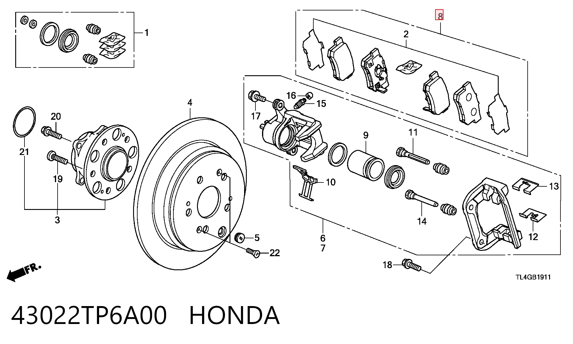 43022TP6A00 Honda Колодки гальмівні задні, дискові