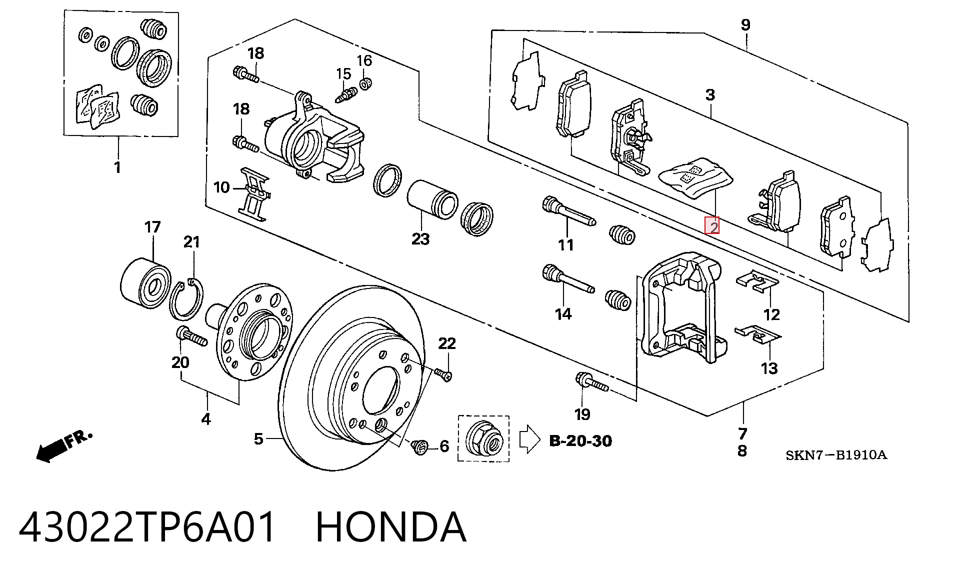 43022TP6A01 Honda Колодки гальмівні задні, дискові
