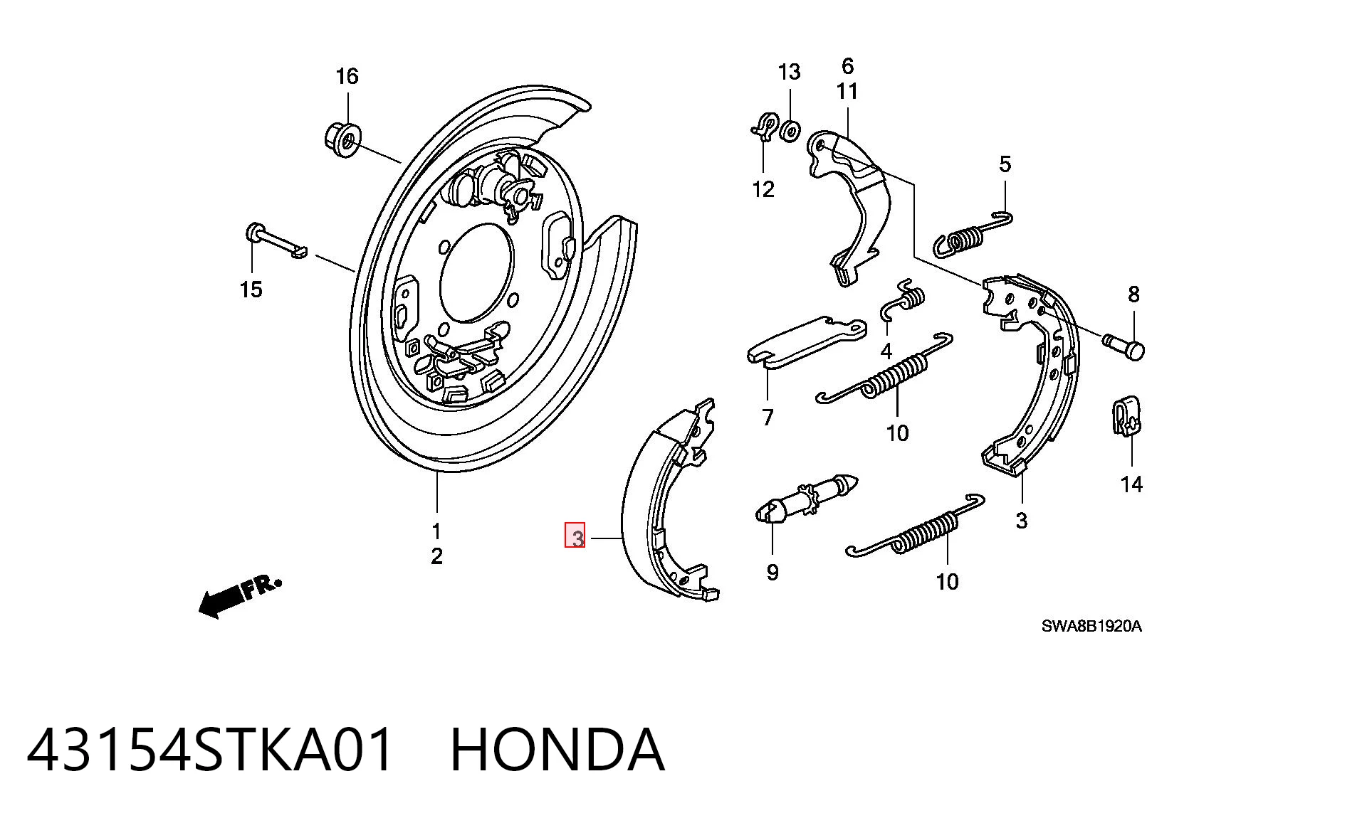 43154STKA01 Honda Гальмівні колодки ручника