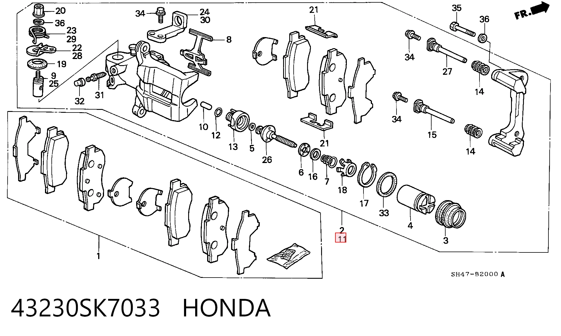 43230SK7033 Honda Супорт гальмівний задній лівий