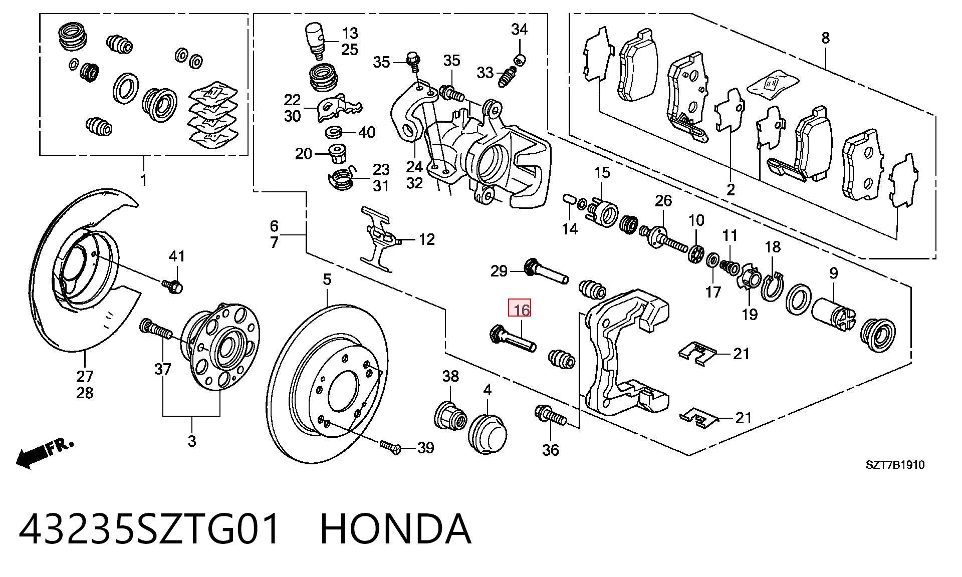 43235SZTG01 Honda Напрямна супорта заднього, нижня
