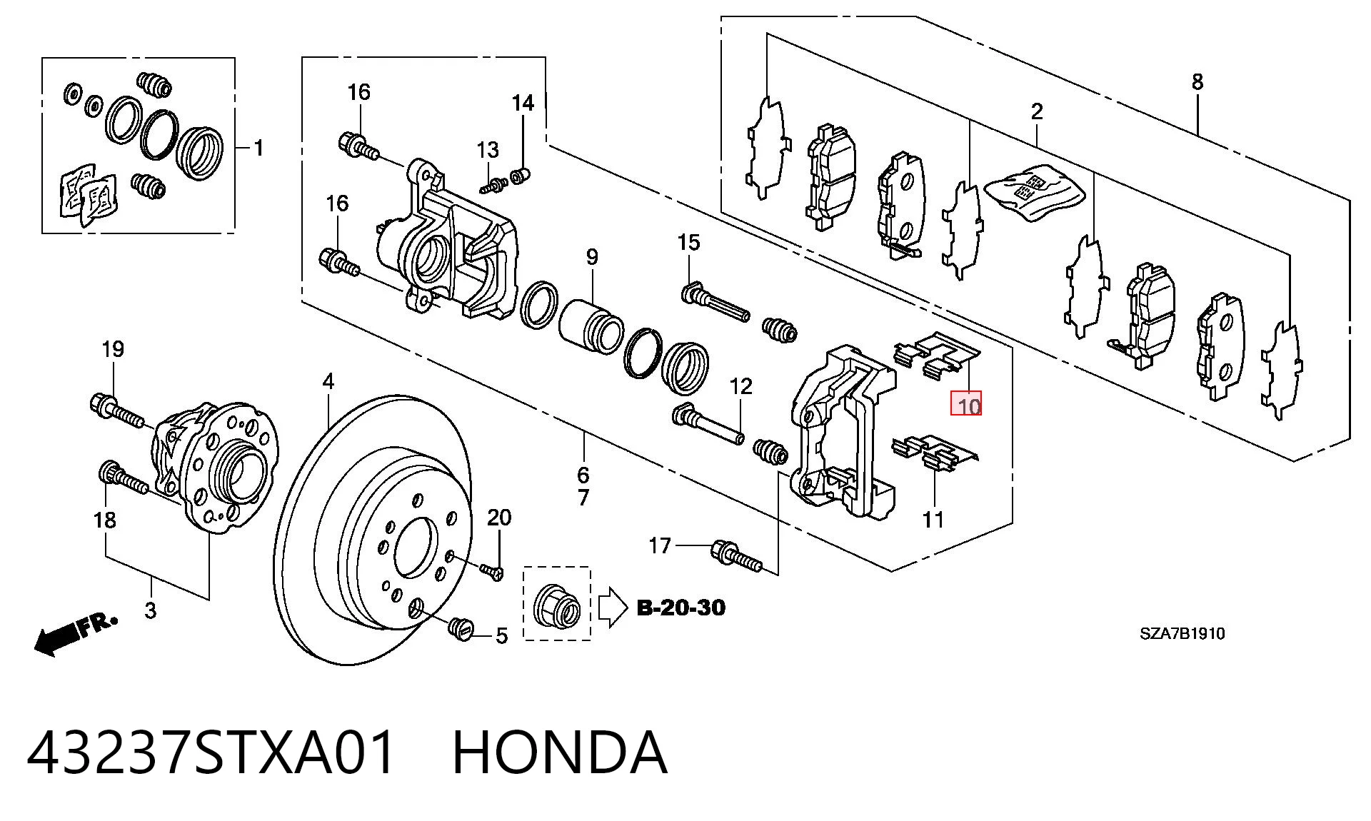 43237STXA01 Honda Комплект пружинок кріплення дискових колодок, задніх