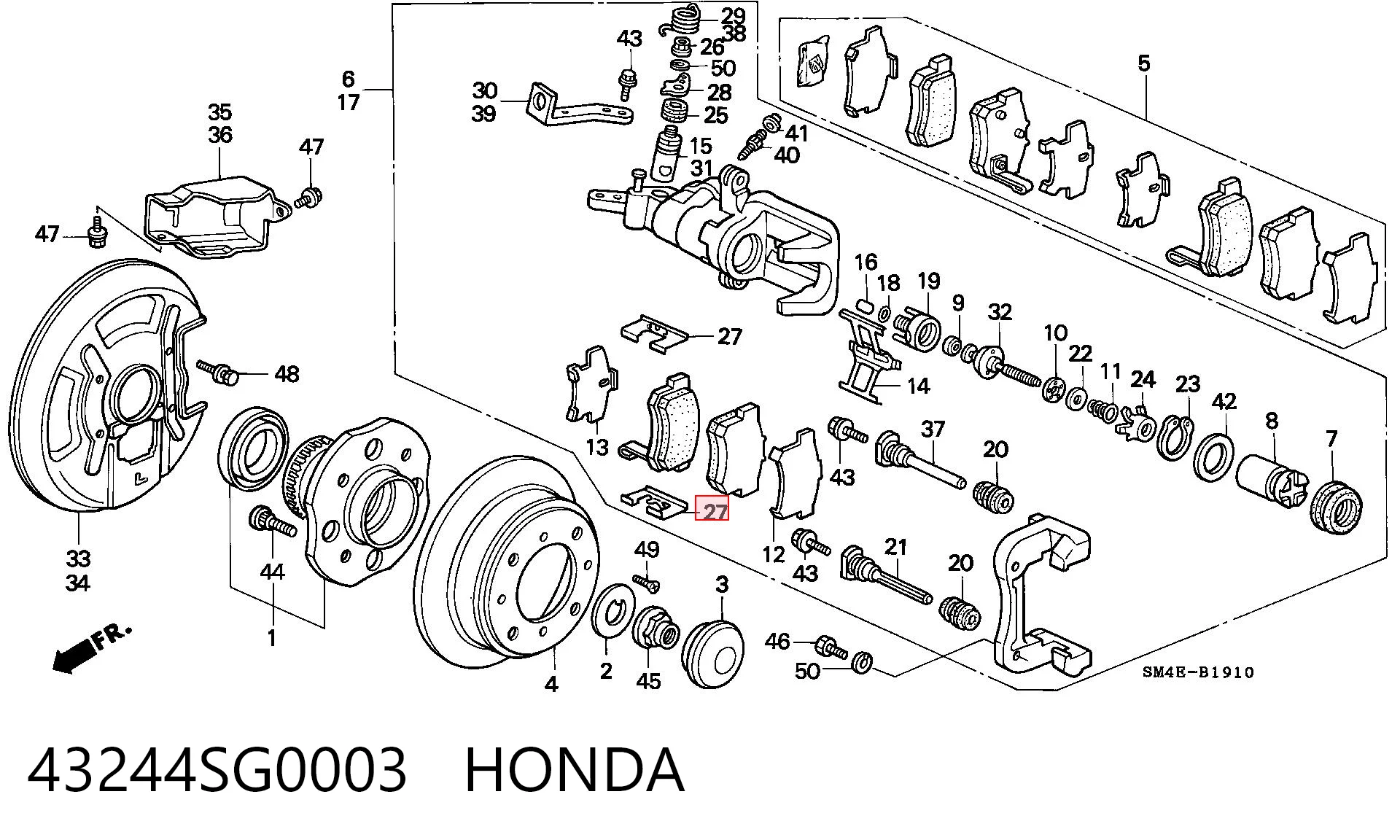 43244SG0003 Honda Комплект пружинок кріплення дискових колодок, задніх