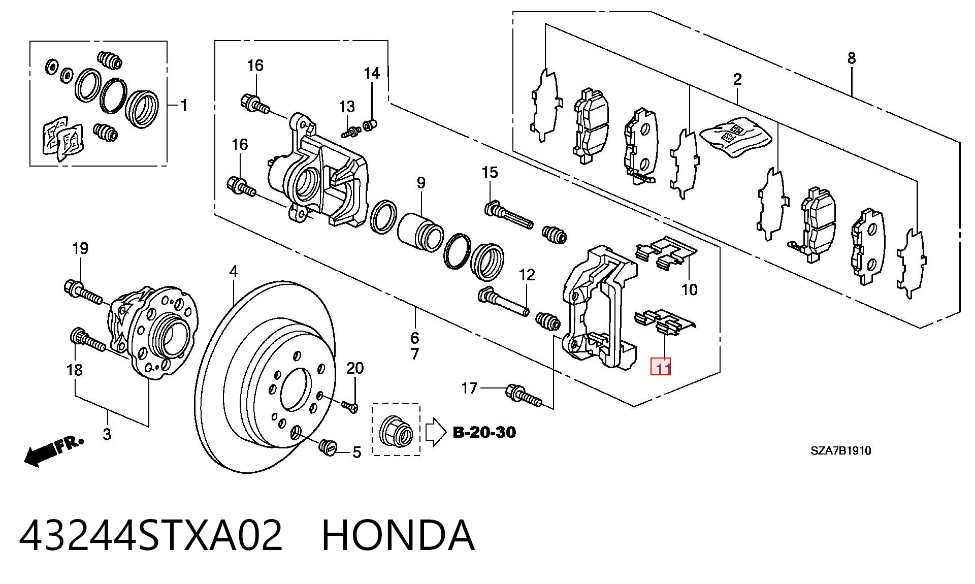 Комплект пружинок кріплення дискових колодок, задніх Honda 43244STXA02 ціна, від 14.24 USD