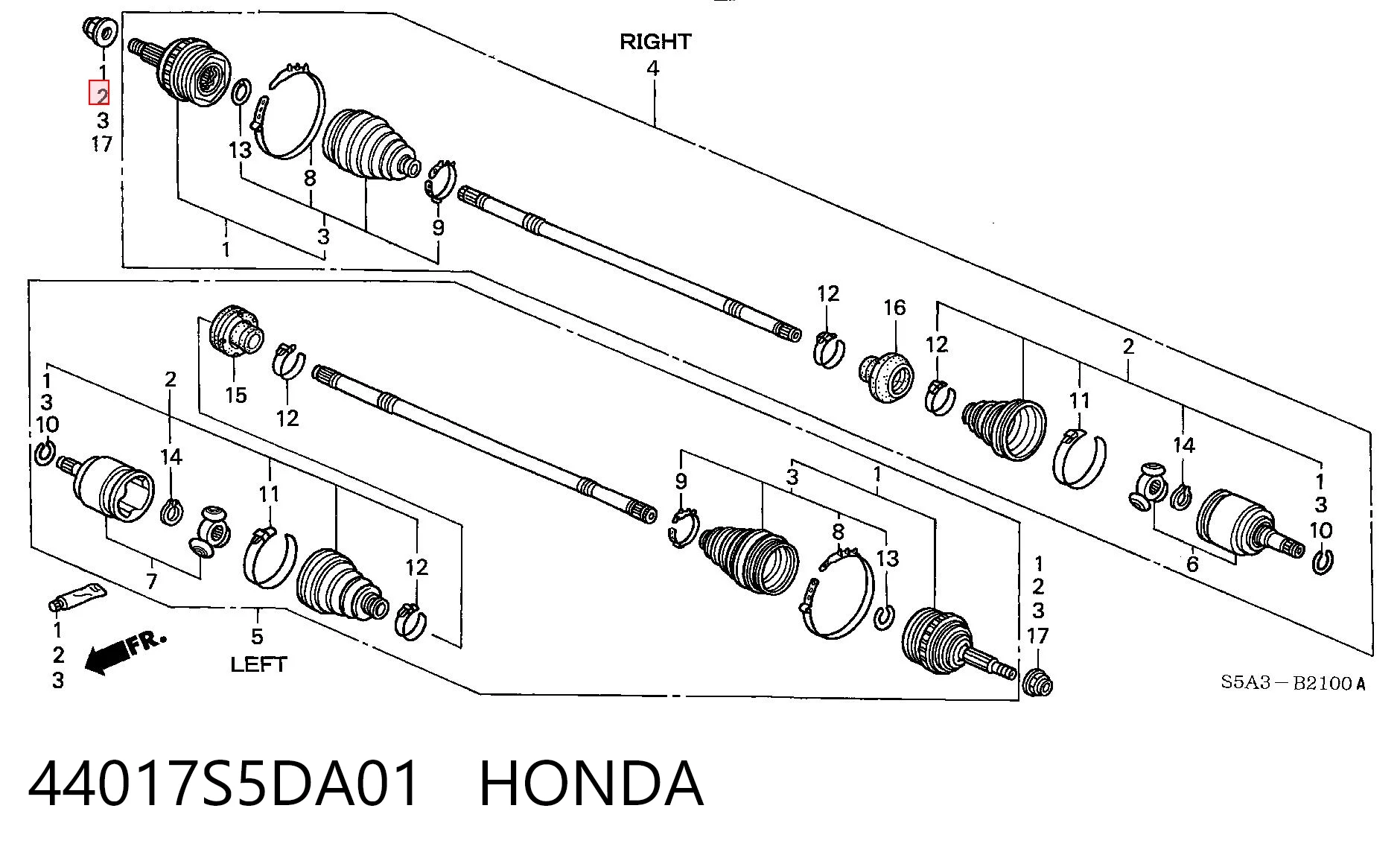 44017S5DA01 Honda Пильник ШРКШ внутрішній, передній півосі