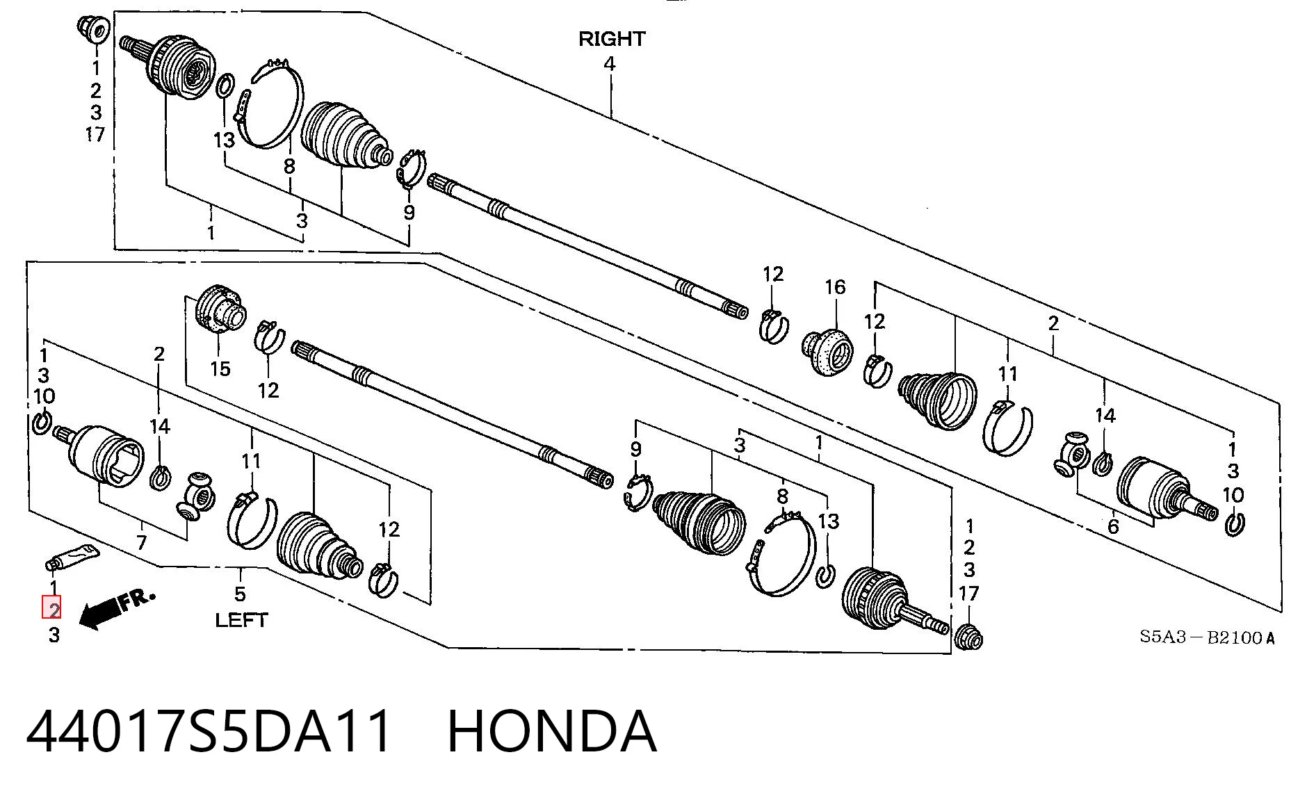 44017S5DA11 Honda Пильник ШРКШ внутрішній, передній півосі