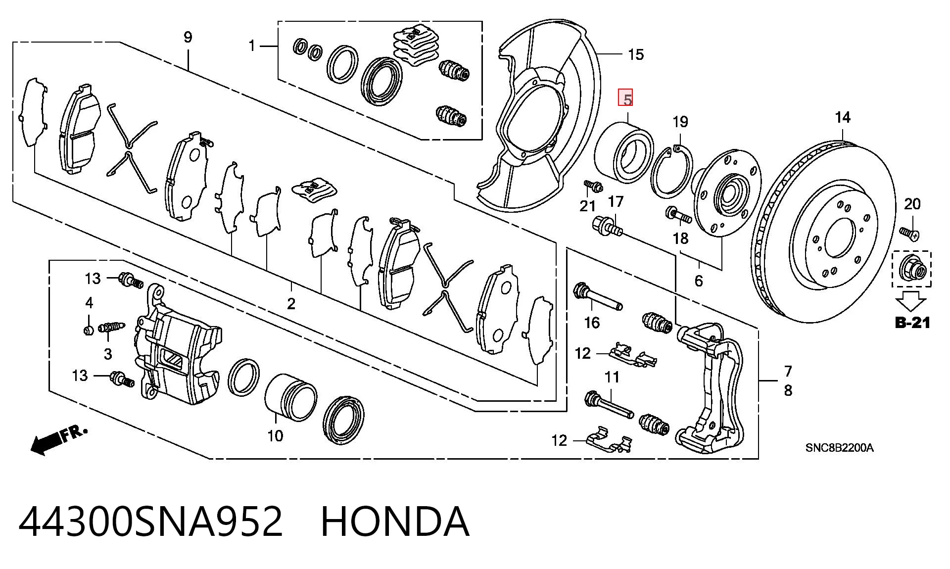 44300SNA952 Honda Підшипник маточини передньої