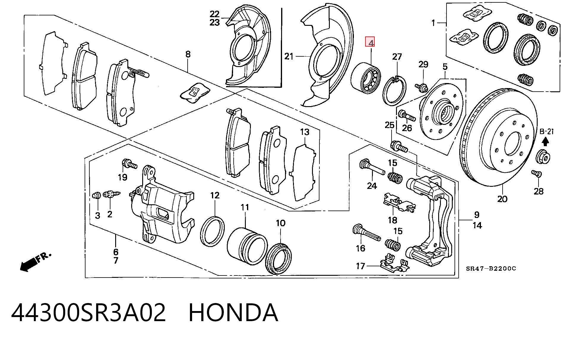 44300SR3A02 Honda Підшипник маточини передньої