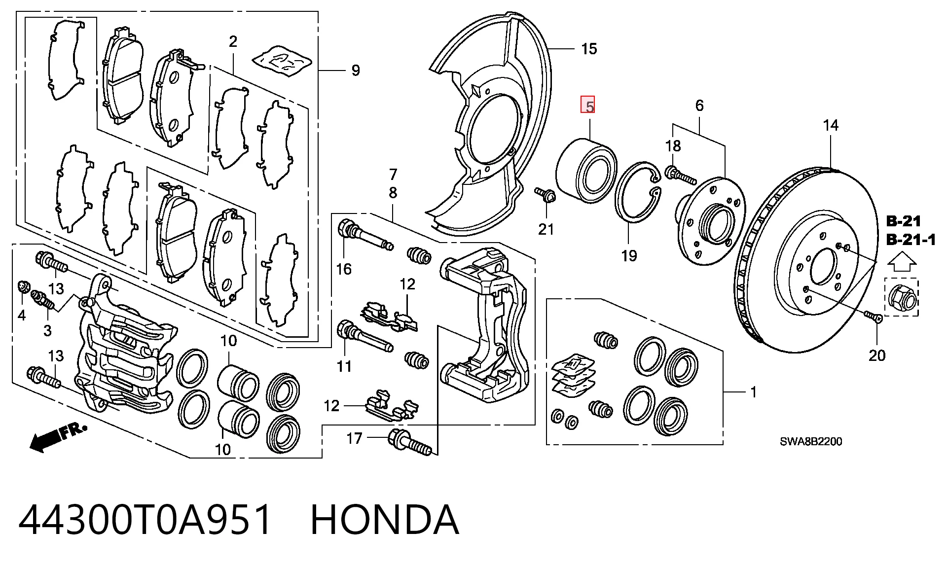 44300T0A951 Honda Підшипник ступиці задньої