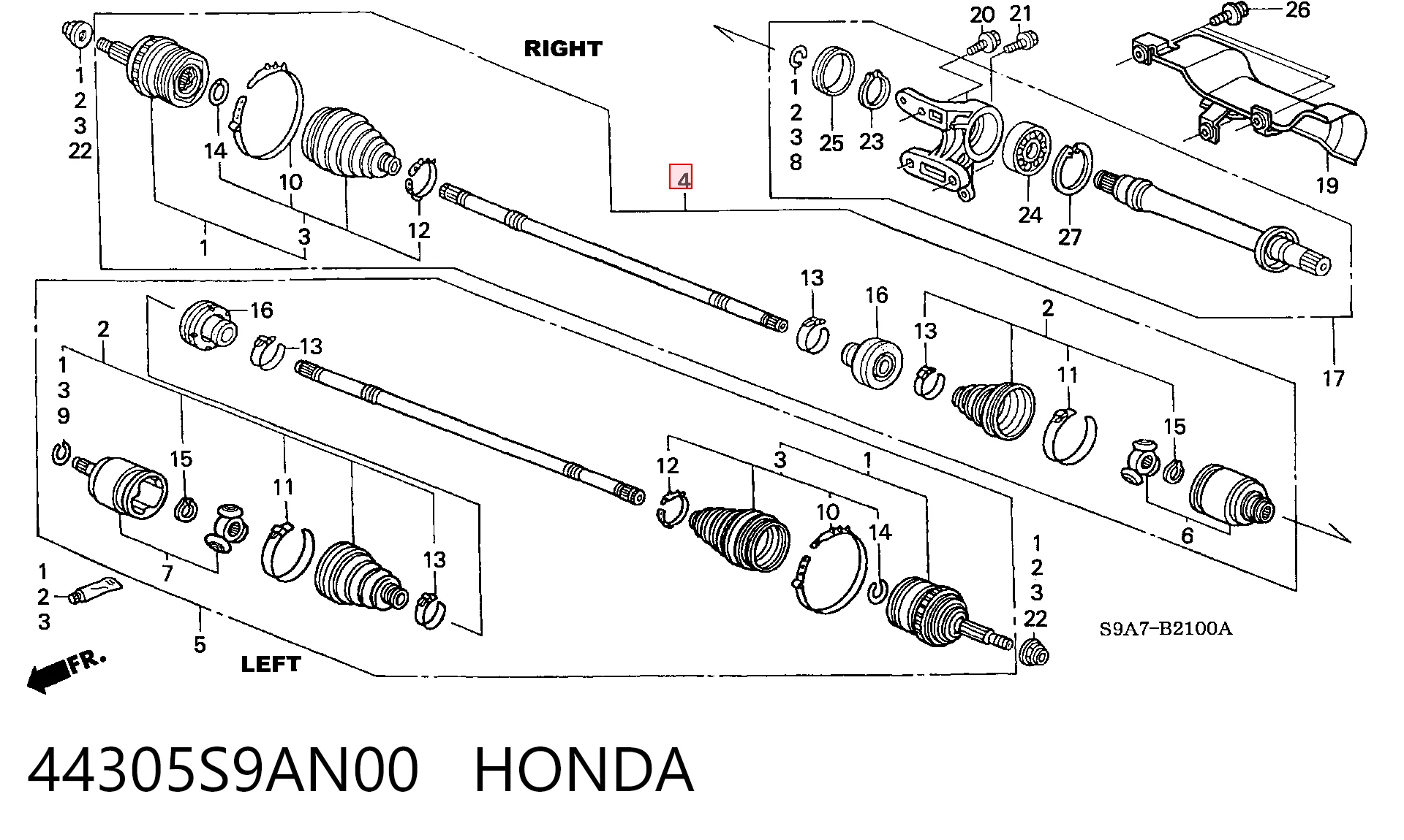 Піввісь передня, права Honda CR-V II позашляховик (RD) (2002 - 2006) ціна, від 85.51 USD