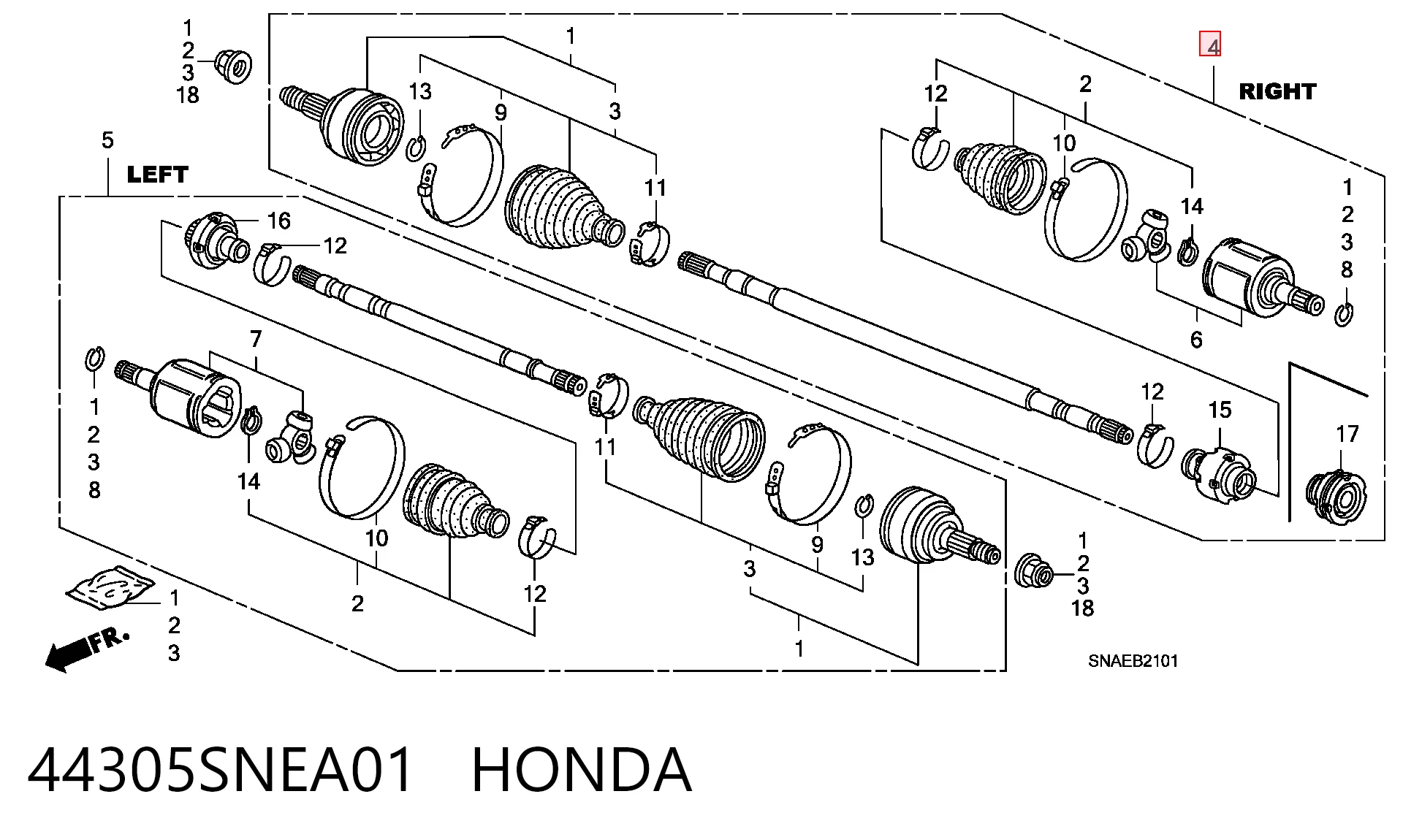 44305SNEA01 Honda Привід передній правий