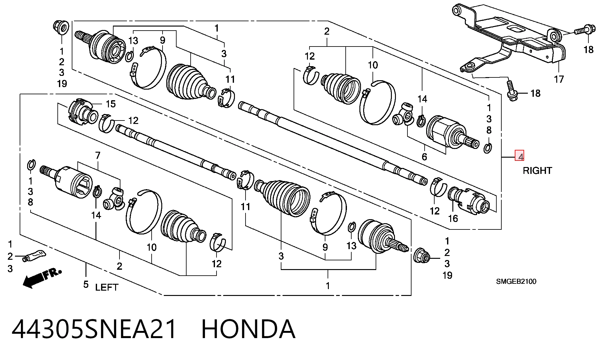 44305SNEA21 Honda Привід передній правий