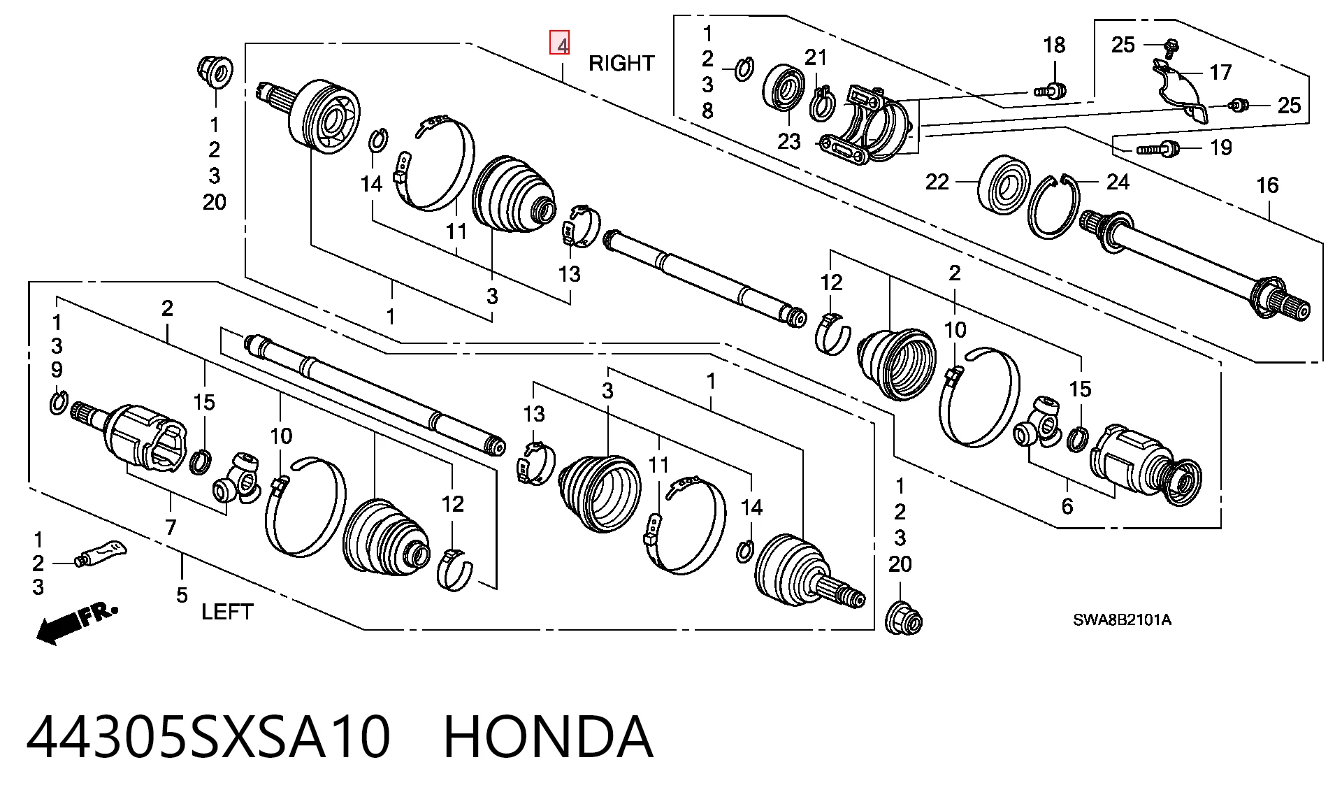 44305SXSA10 Honda Привід передній правий