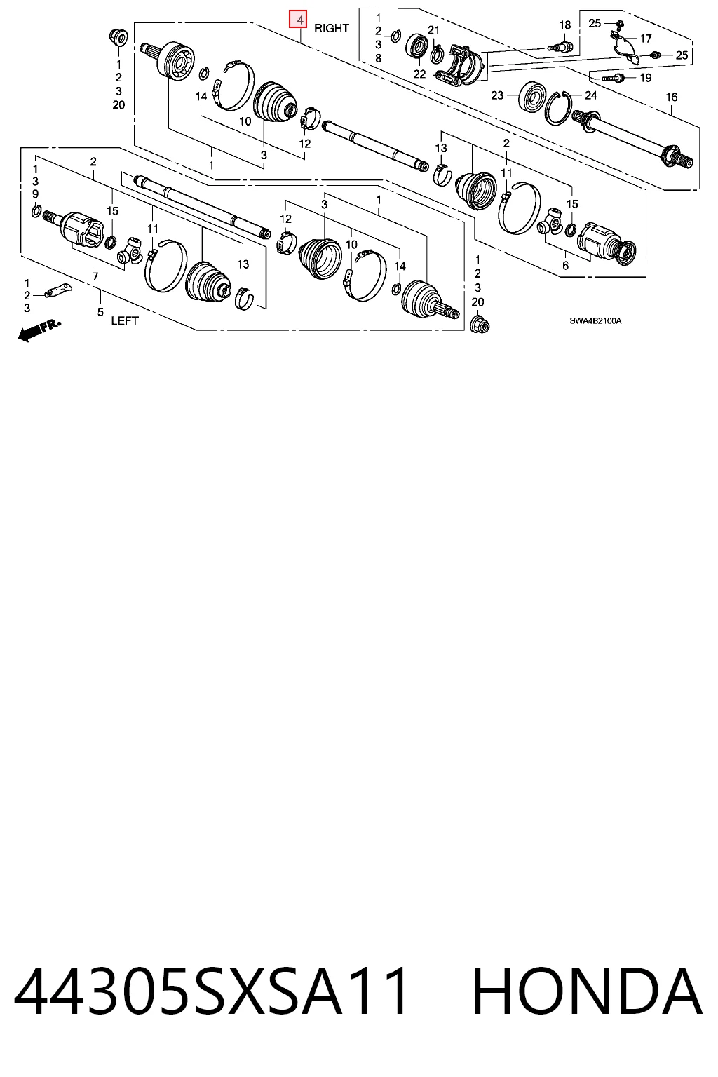 44305SXSA11 Honda Привід передній правий