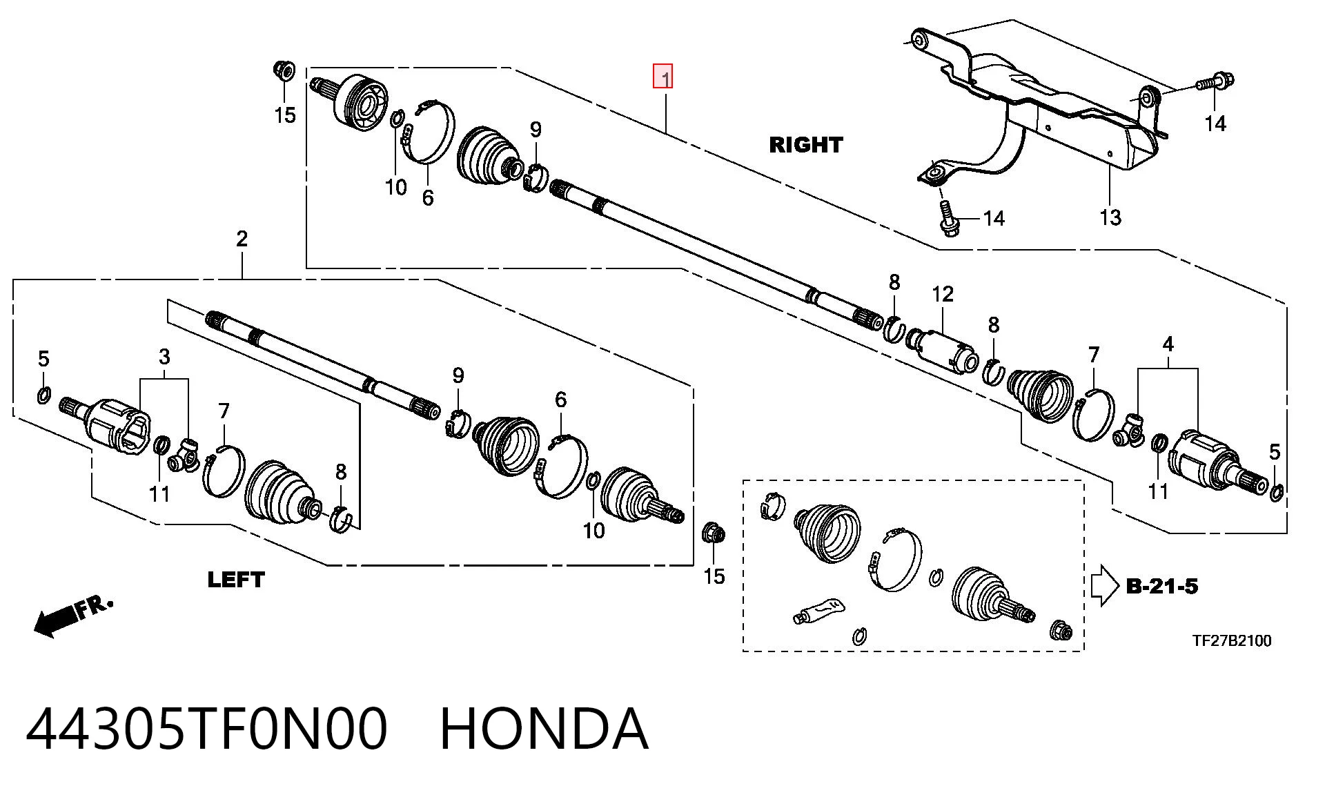 44305TF0N00 Honda Привід передній правий