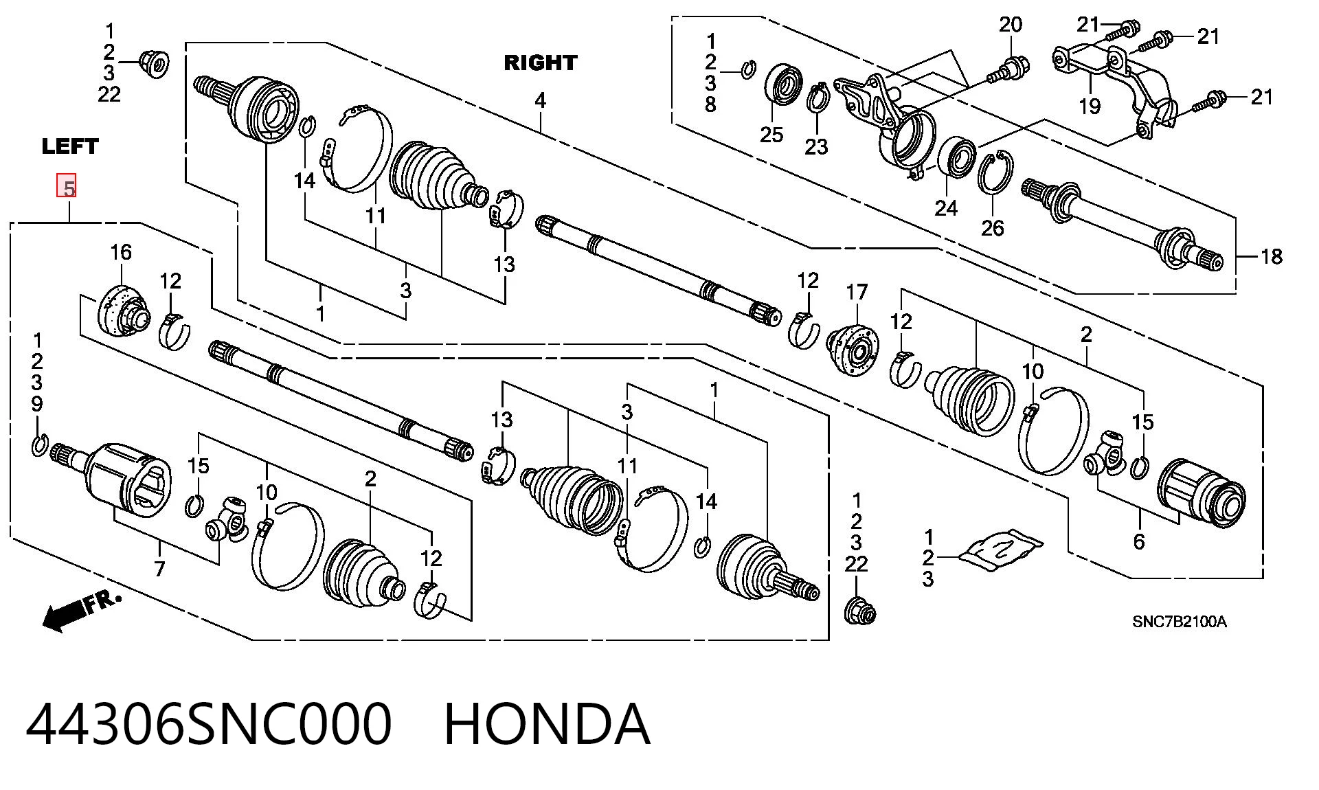 44306SNC000 Honda Привід лівий
