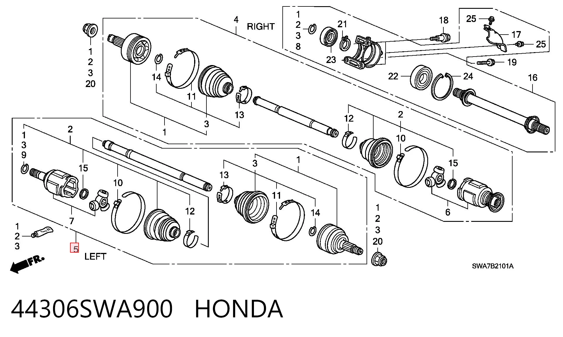 44306SWA900 Honda Привід лівий