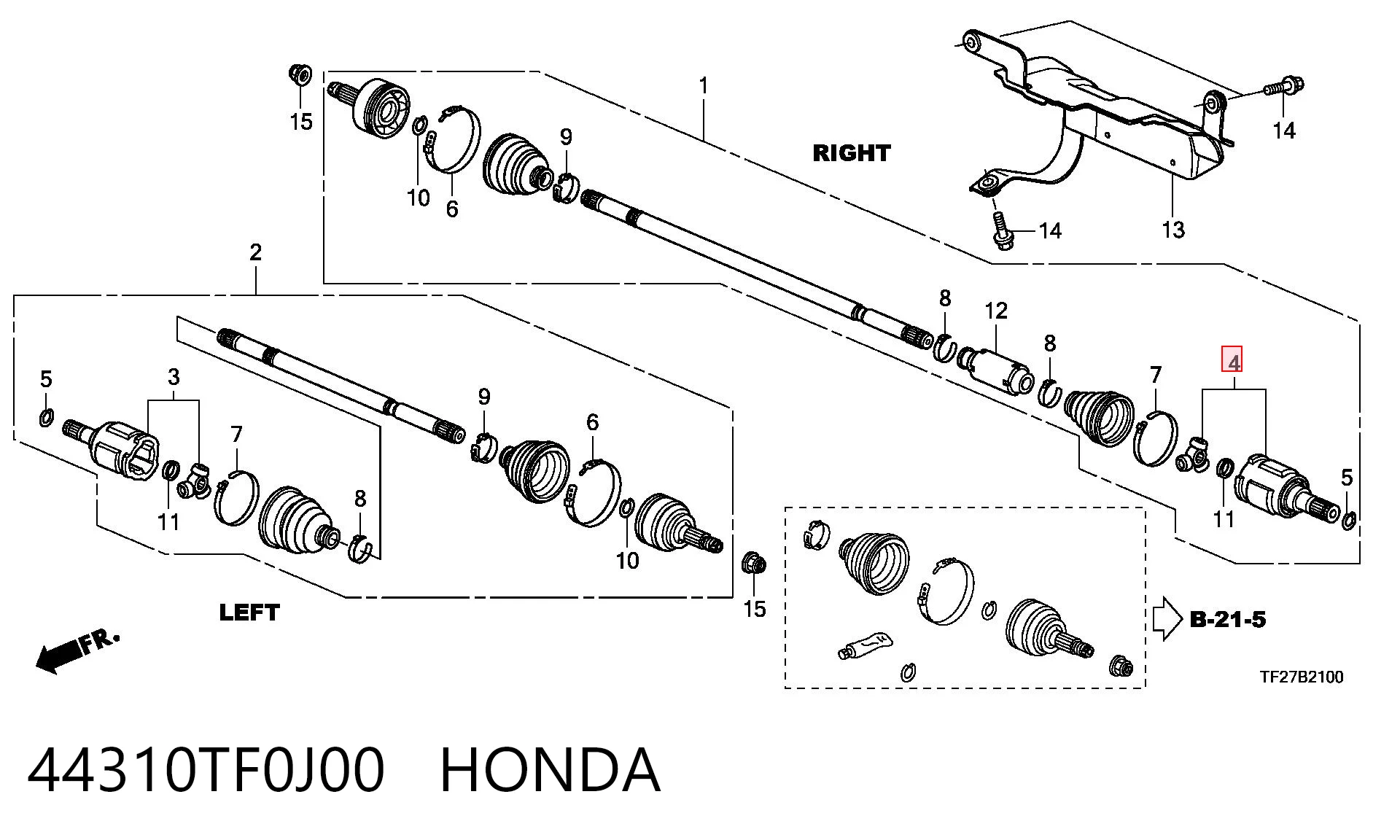 44310TF0J00 Honda ШРКШ внутрішній, передній