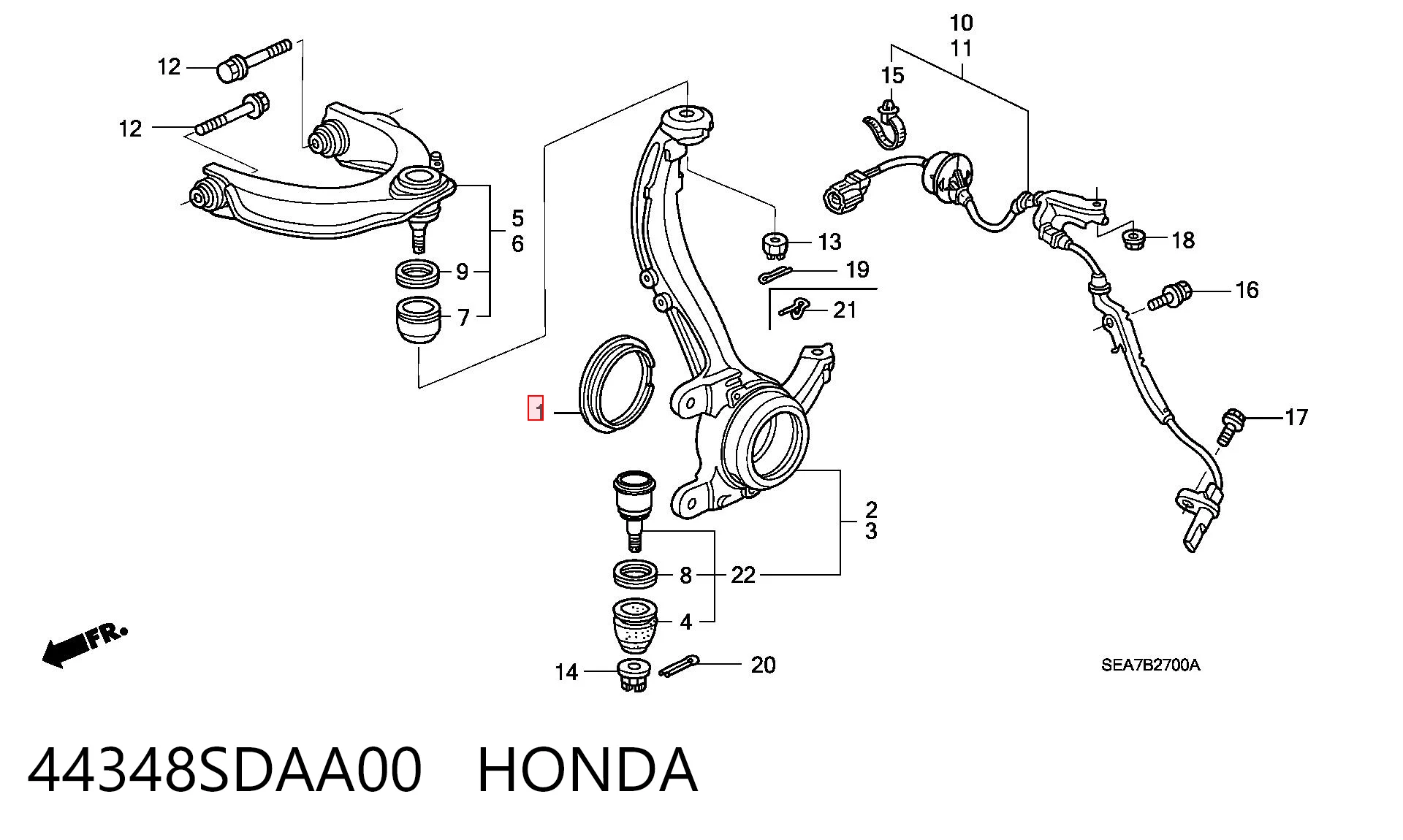 44348SDAA00 Honda Втулка переднього поворотного кулака (цапфи)