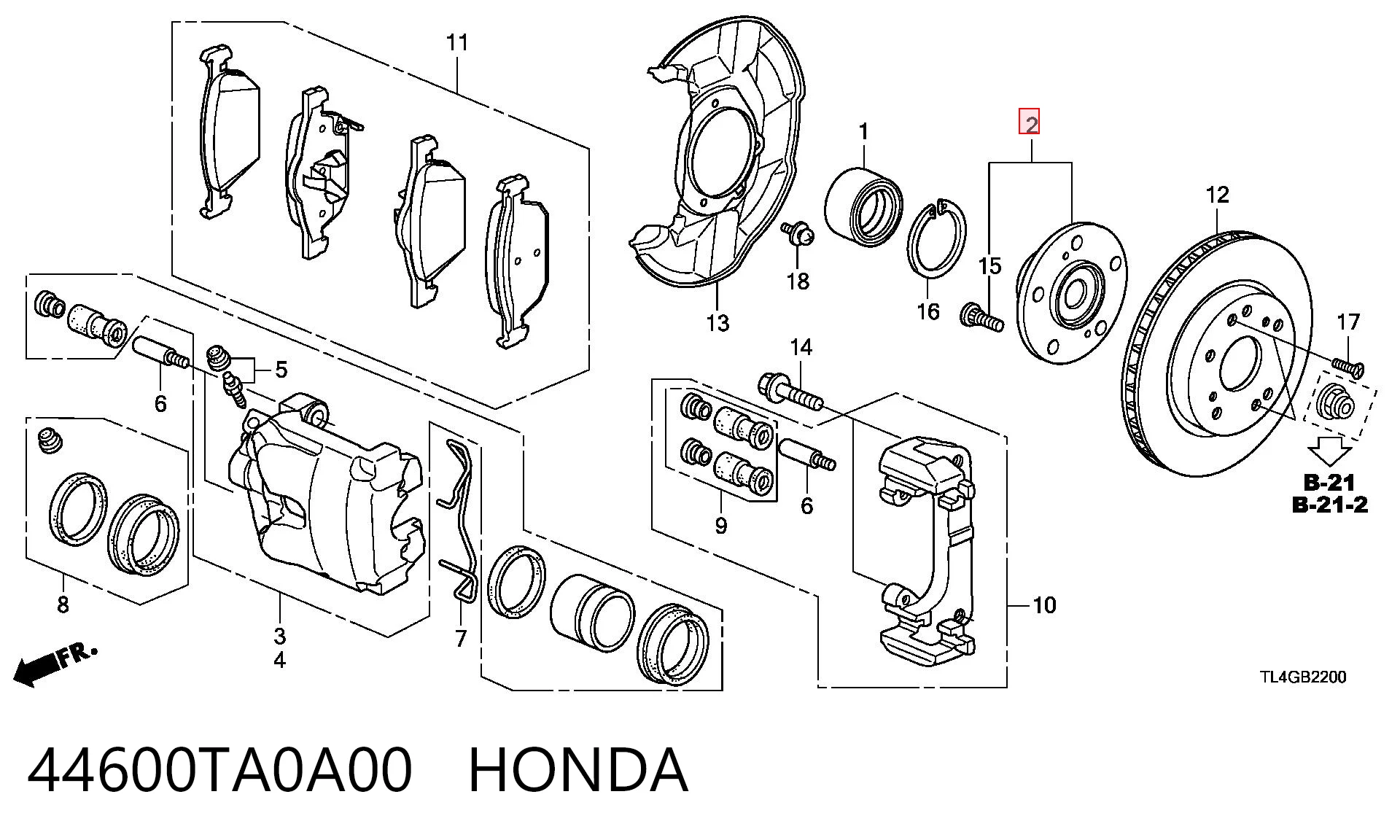 44600TA0A00 Honda Маточина (передня)