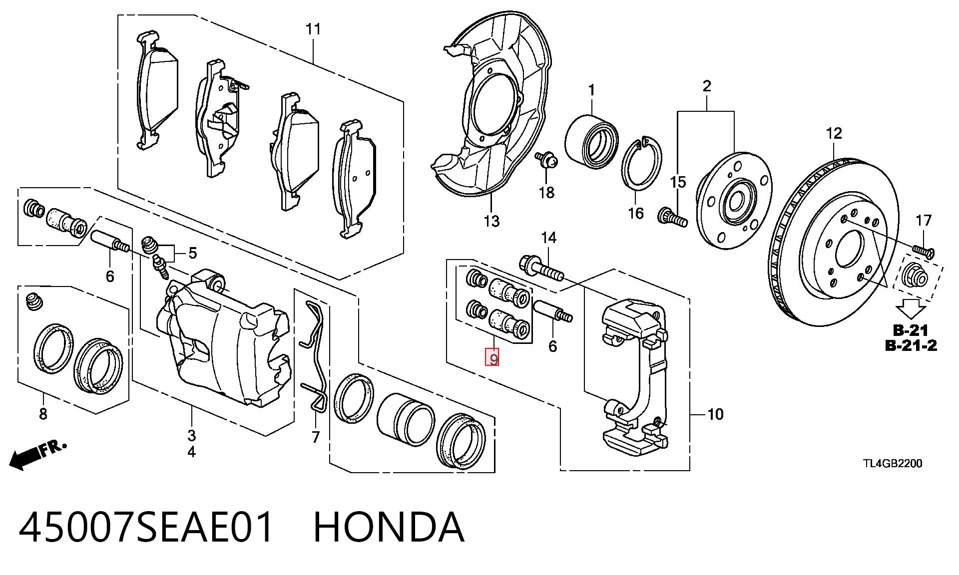 45007SEAE01 Honda Пильник направляючої супортугальмівного, переднього