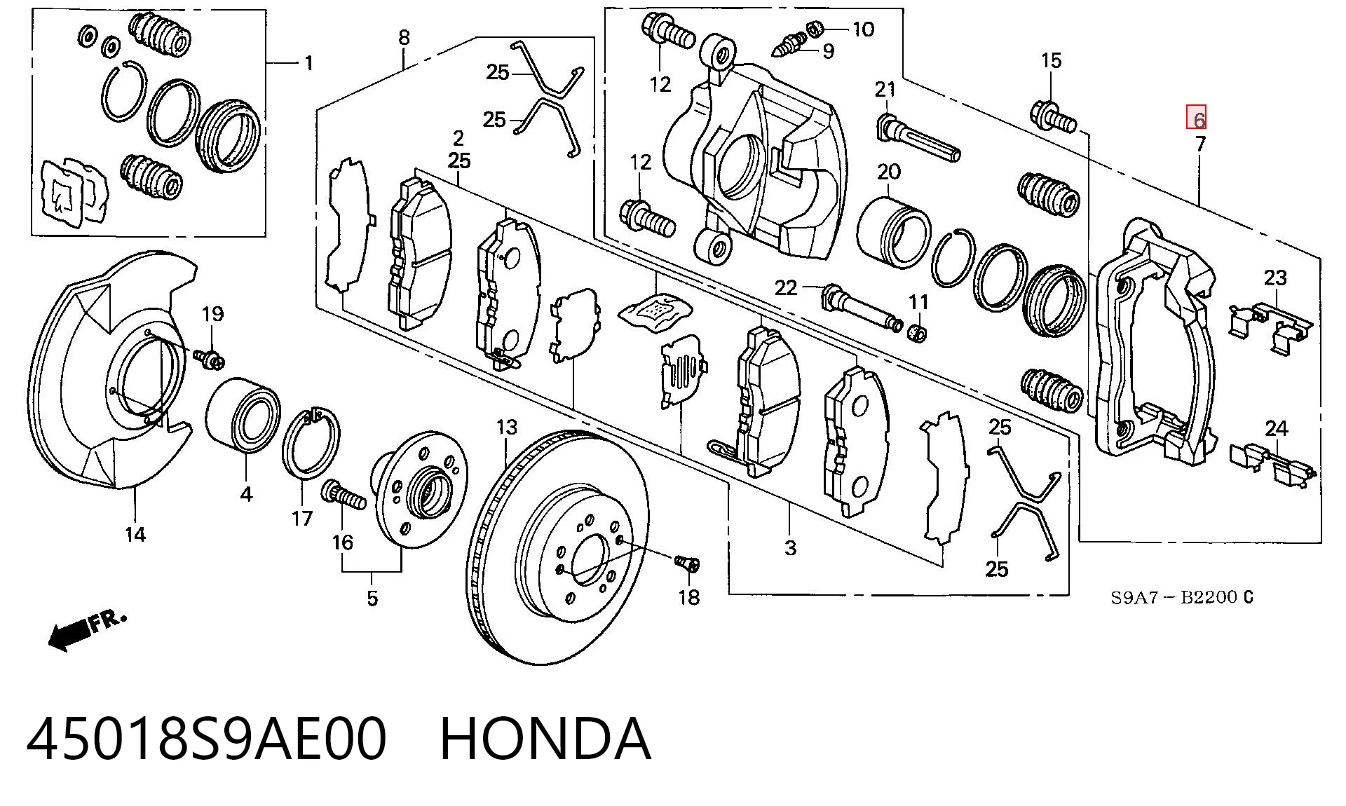 45018S9AE00 Honda Супорт гальмівний передній правий