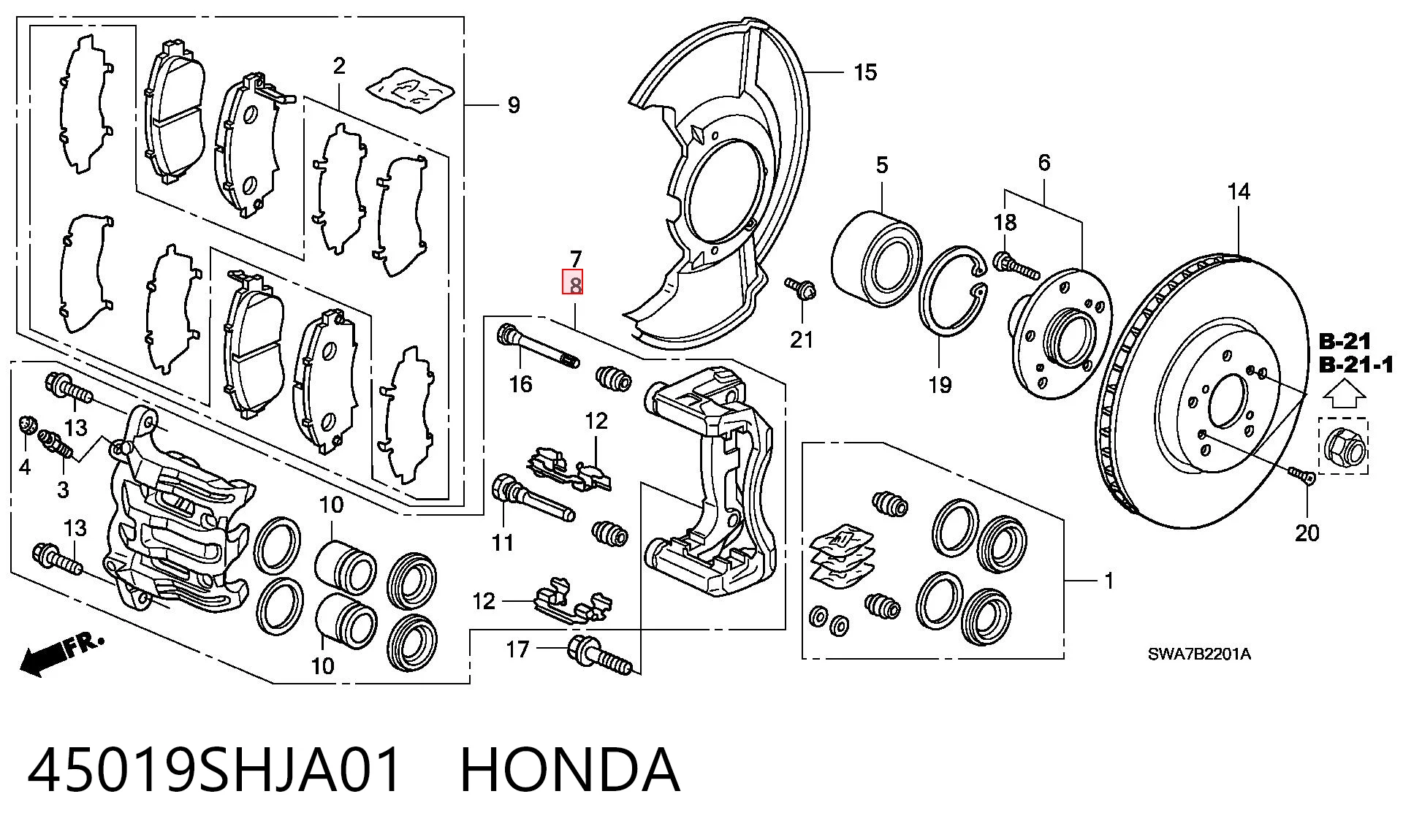 45019SHJA01 Honda Супорт гальмівний, передній, лівий