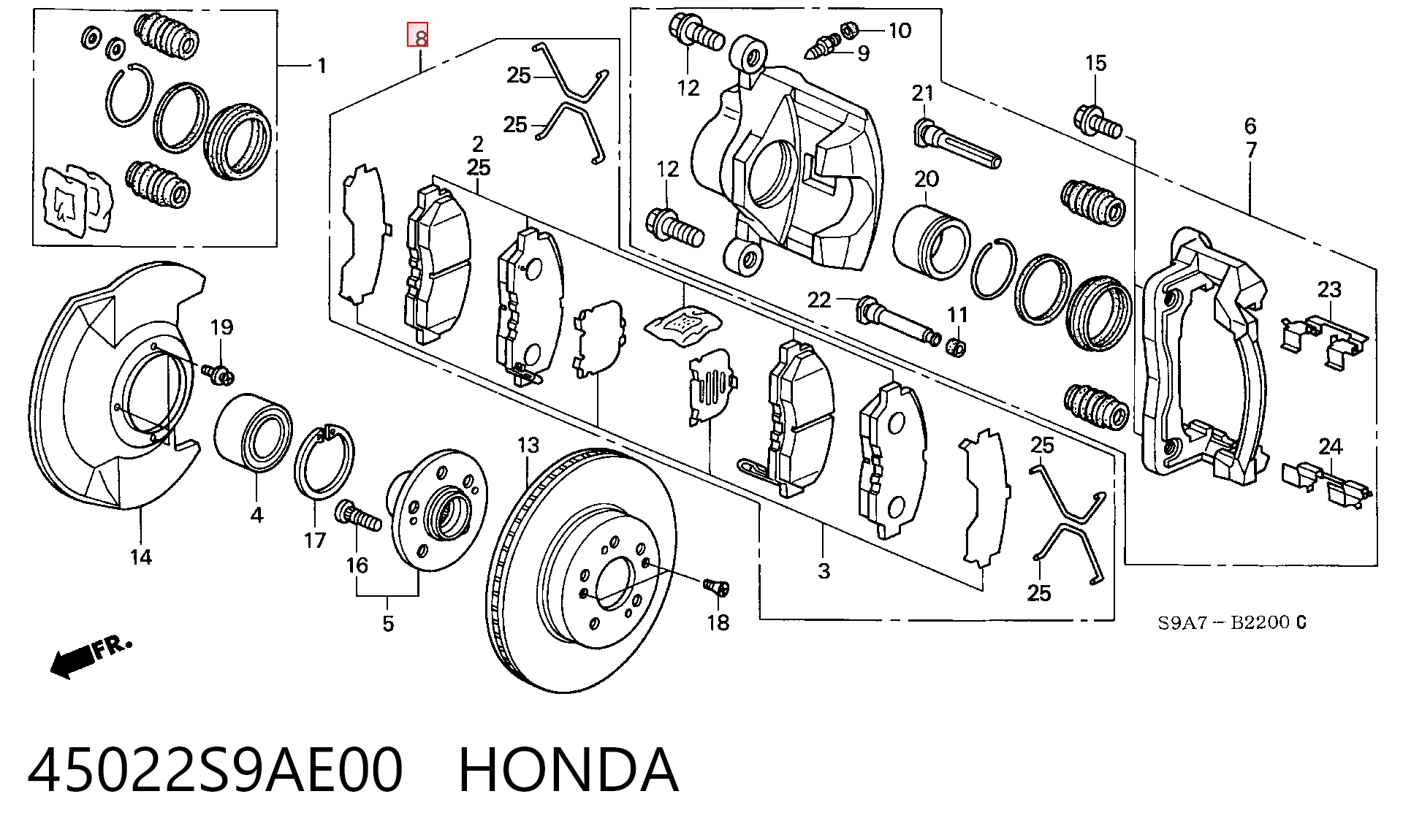 45022S9AE00 Honda Передні гальмівні колодки