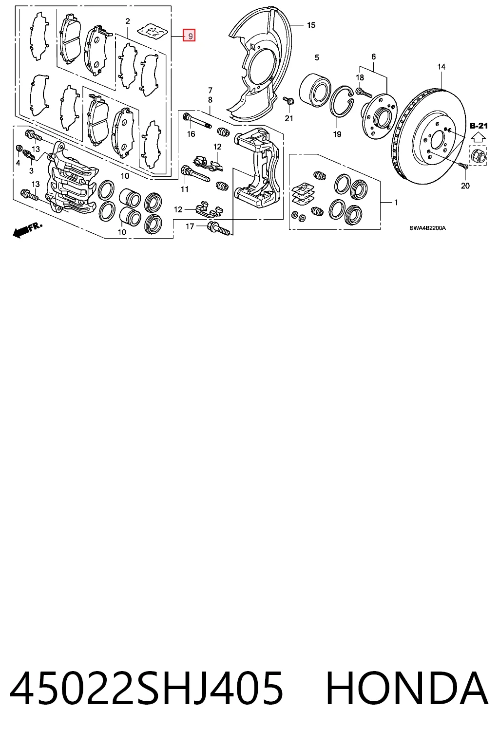 45022SHJ405 Honda Передні гальмівні колодки