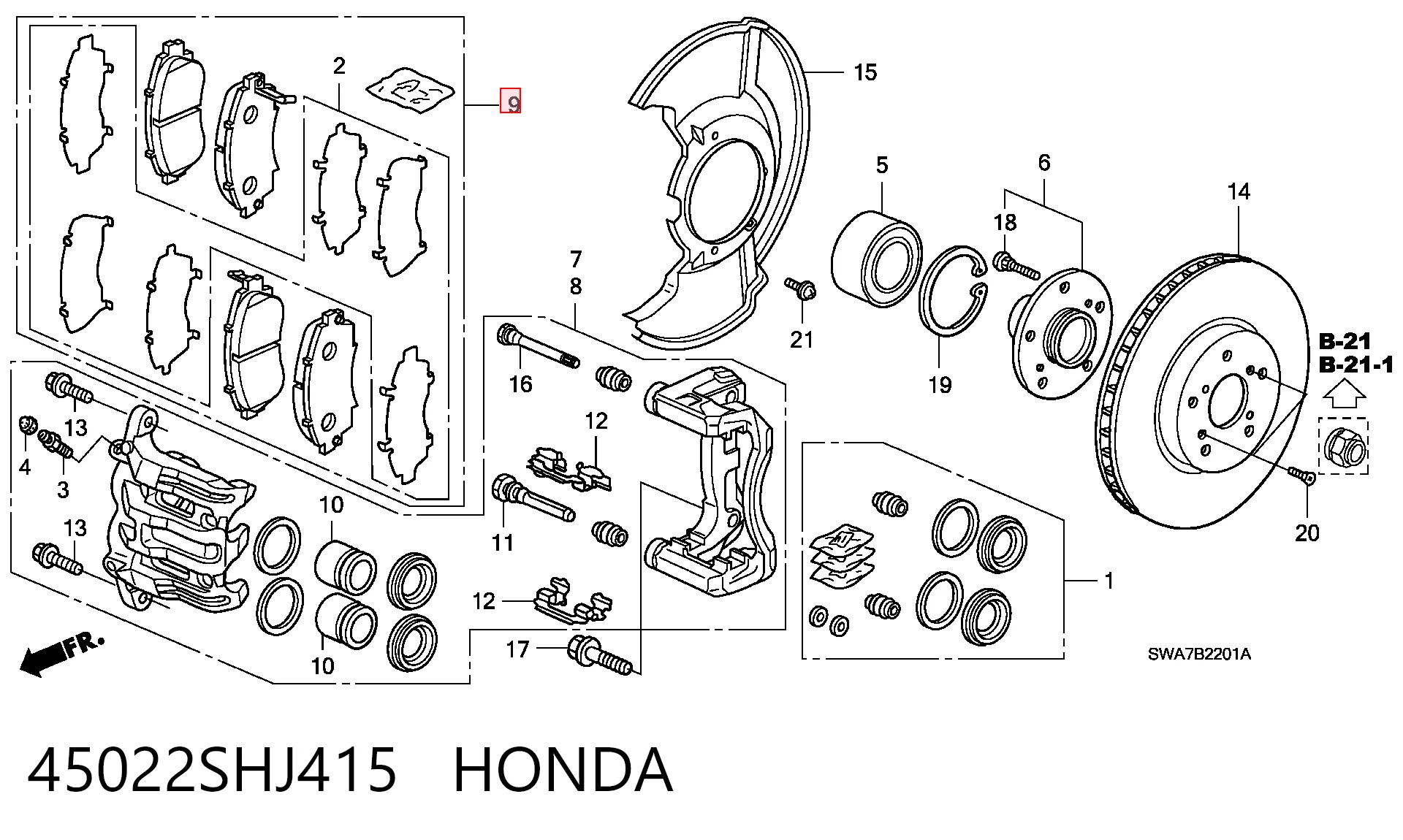 45022SHJ415 Honda Передні гальмівні колодки