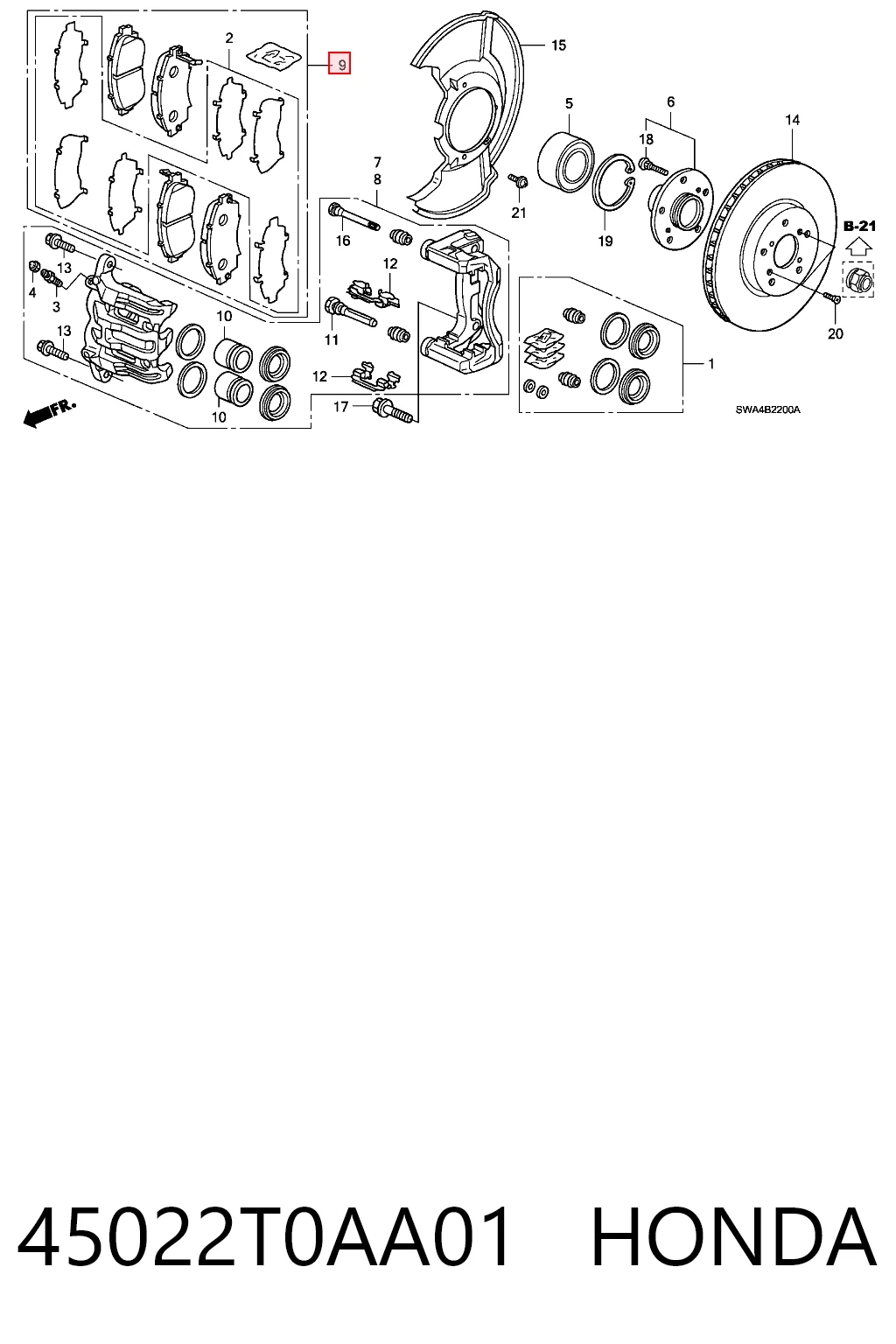 45022T0AA01 Honda Передні гальмівні колодки