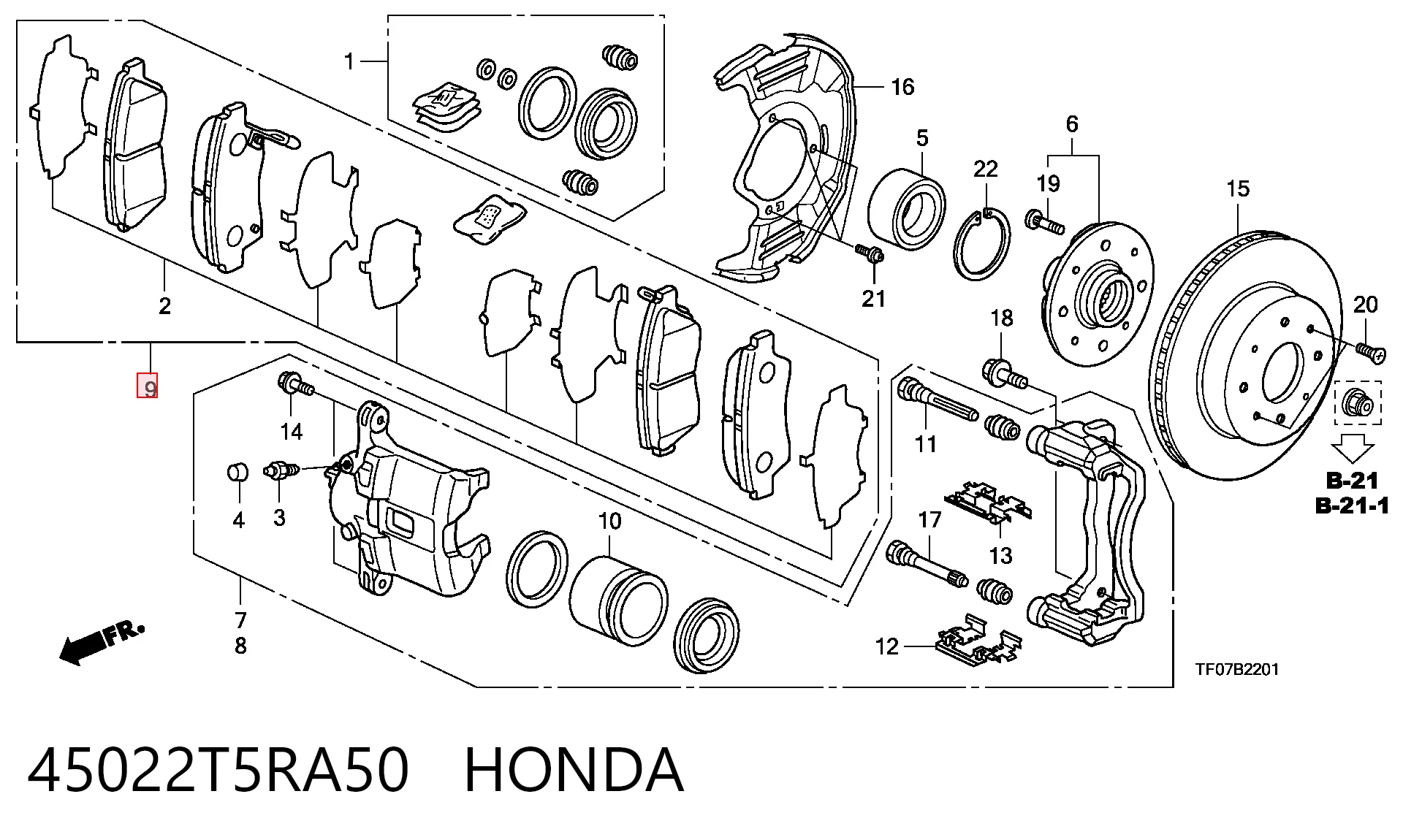 45022T5RA50 Honda Передні гальмівні колодки