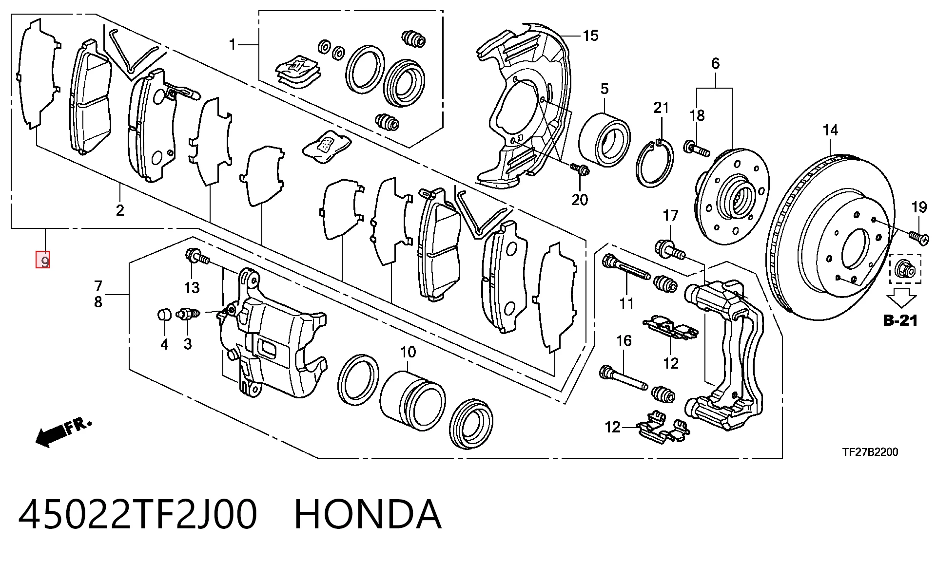 45022TF2J00 Honda Передні гальмівні колодки