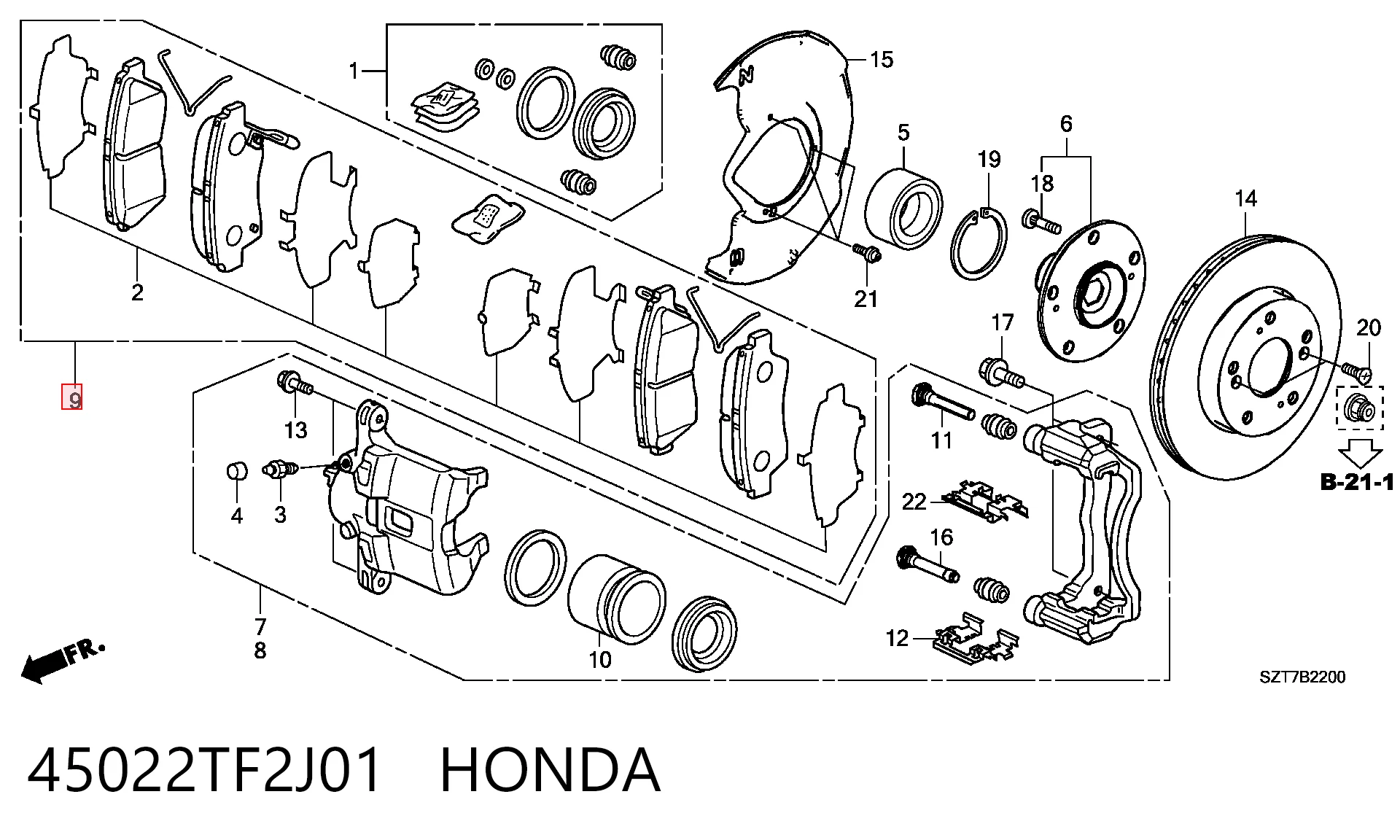 45022TF2J01 Honda Передні гальмівні колодки