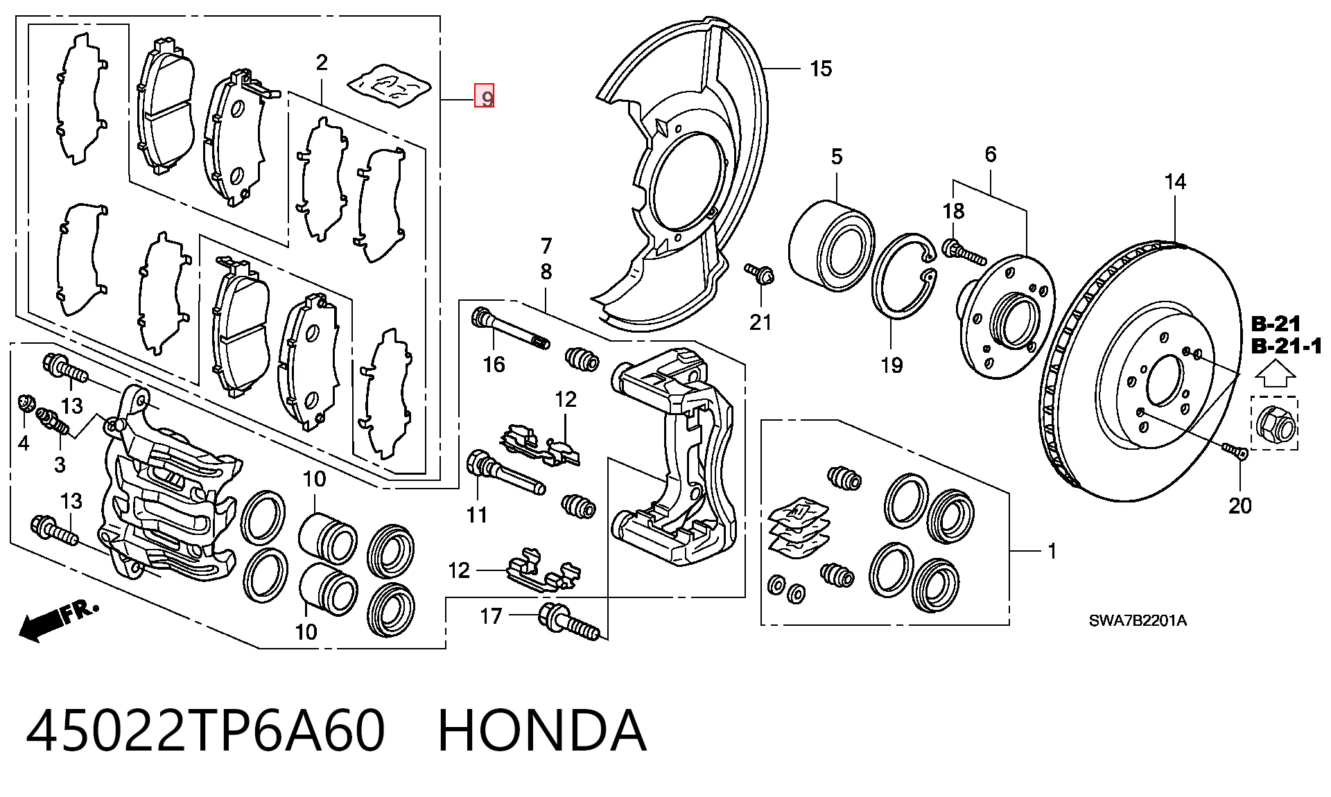 45022TP6A60 Honda Передні гальмівні колодки