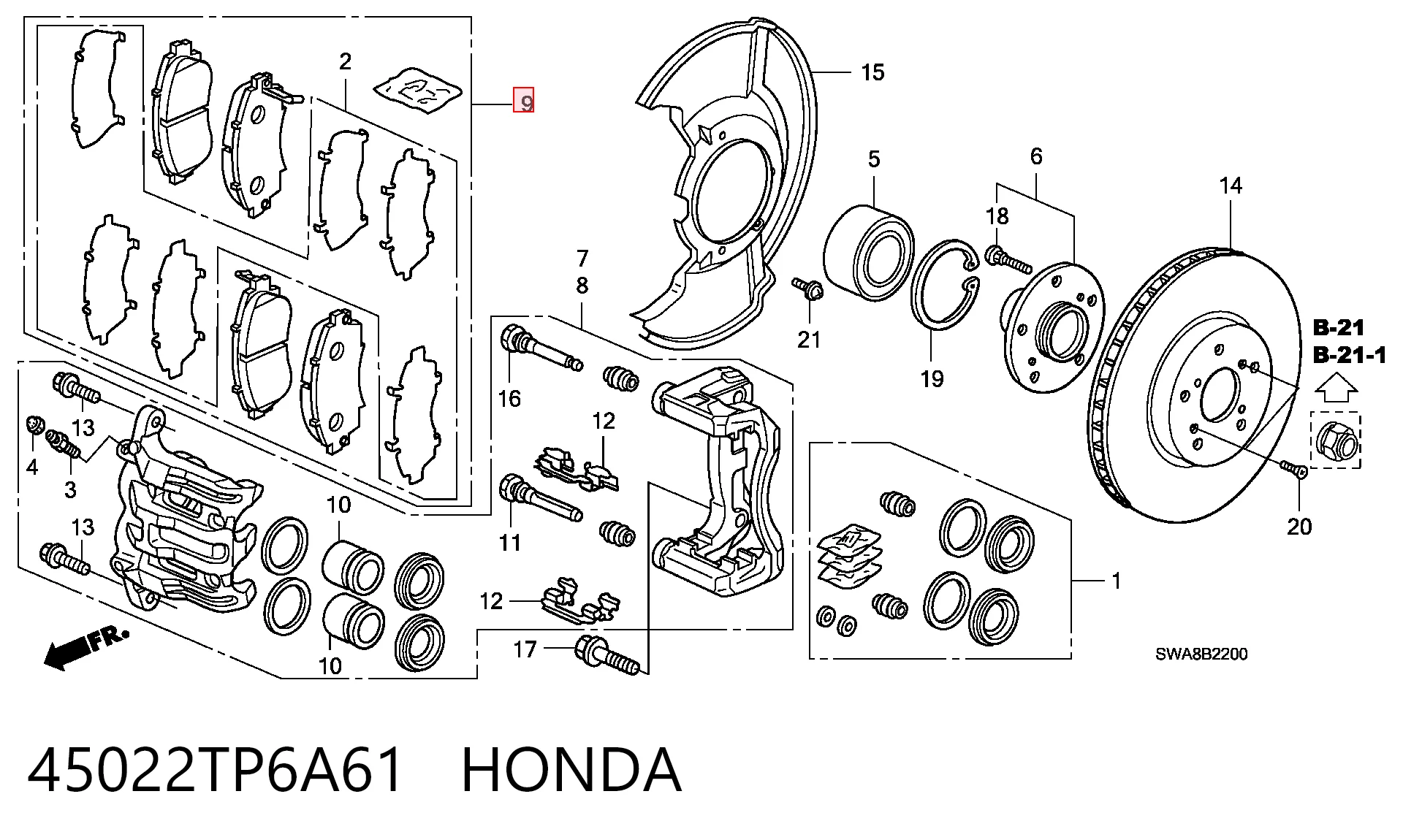 45022TP6A61 Honda Передні гальмівні колодки