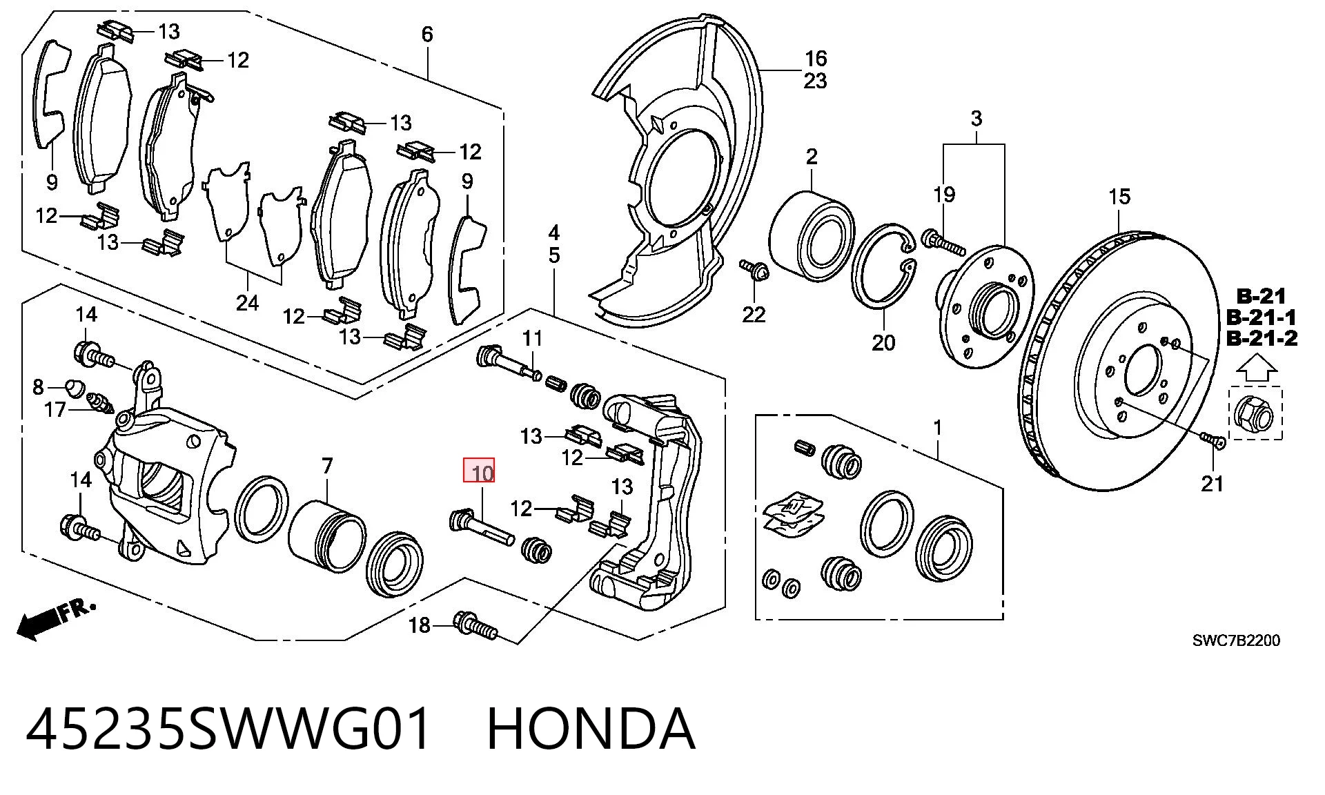 45235SWWG01 Honda Ремкомплект гальмівної системи