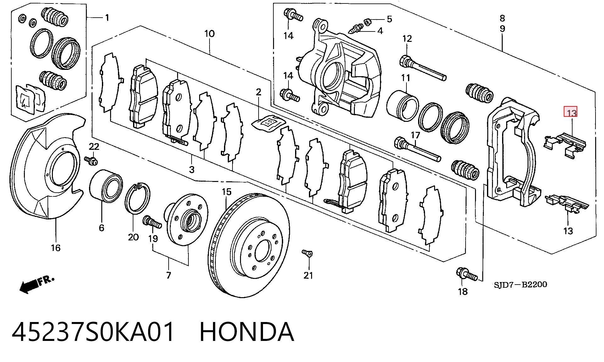 45237S0KA01 Honda Комплект пружинок кріплення дискових колодок, передніх