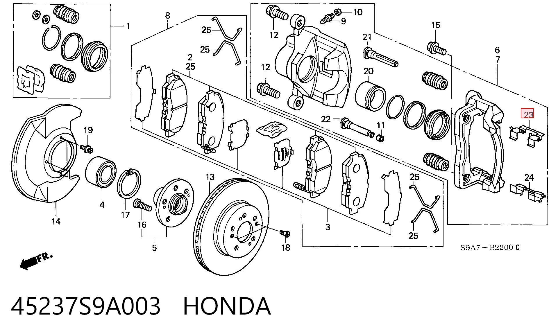 45237S9A003 Honda Пластина протівоскрипіння кріплення гальмівної колодки, передньої