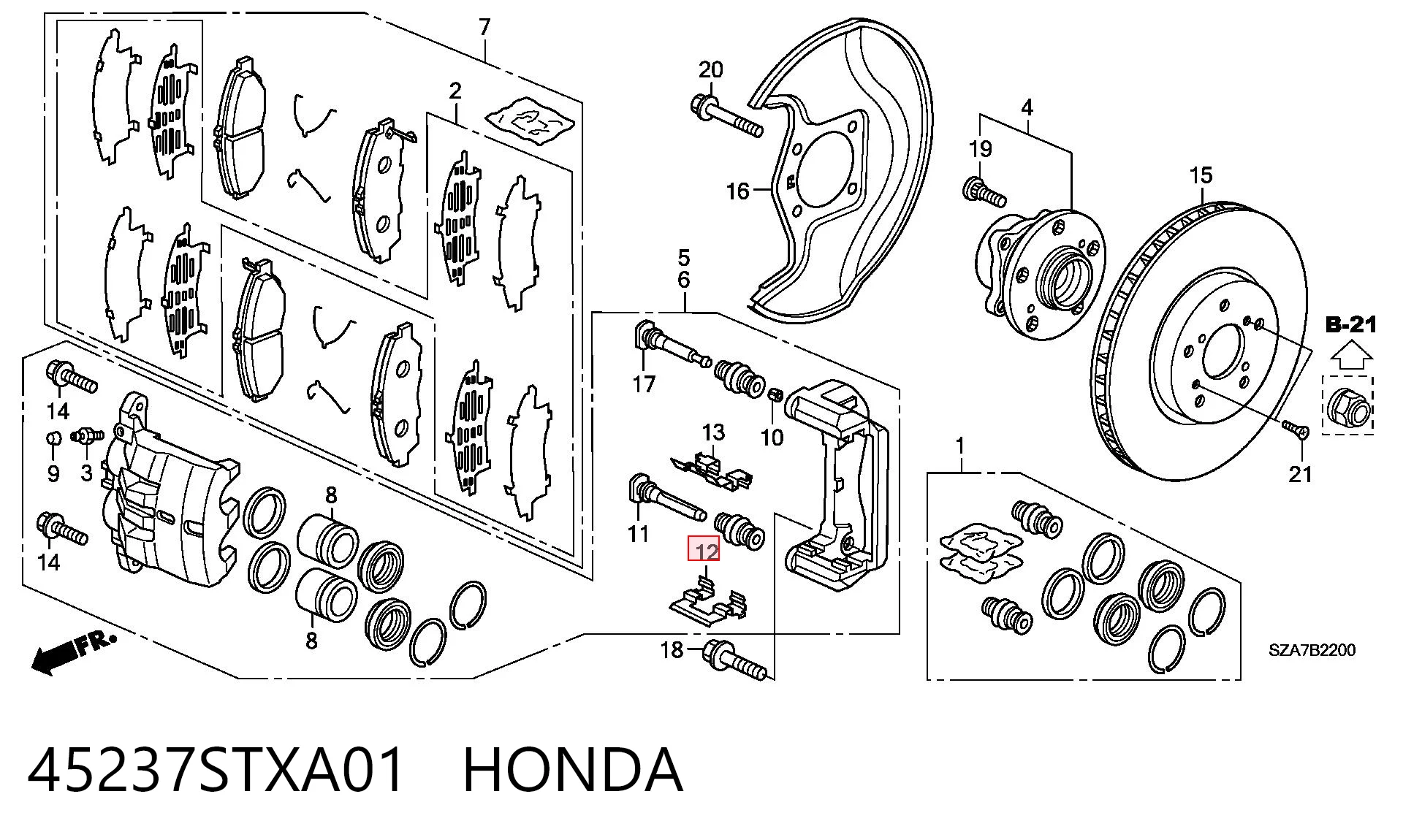 45237STXA01 Honda Скоба гальмівного супорта переднього