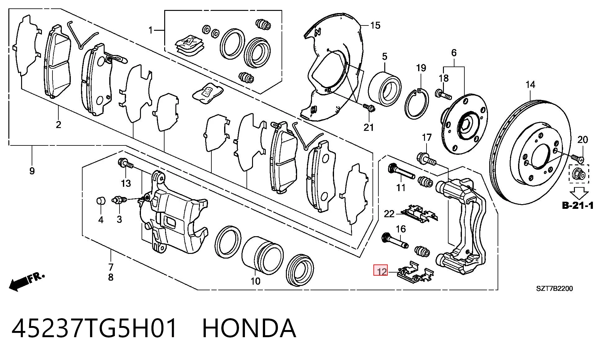 45237TG5H01 Honda Ремкомплект торм. колодок