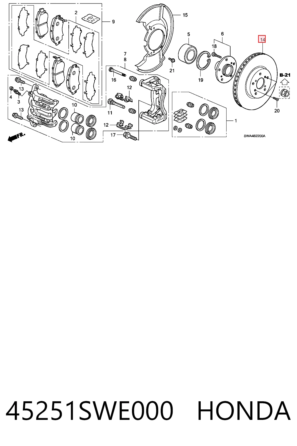 45251SWE000 Honda Гальмо дискове переднє