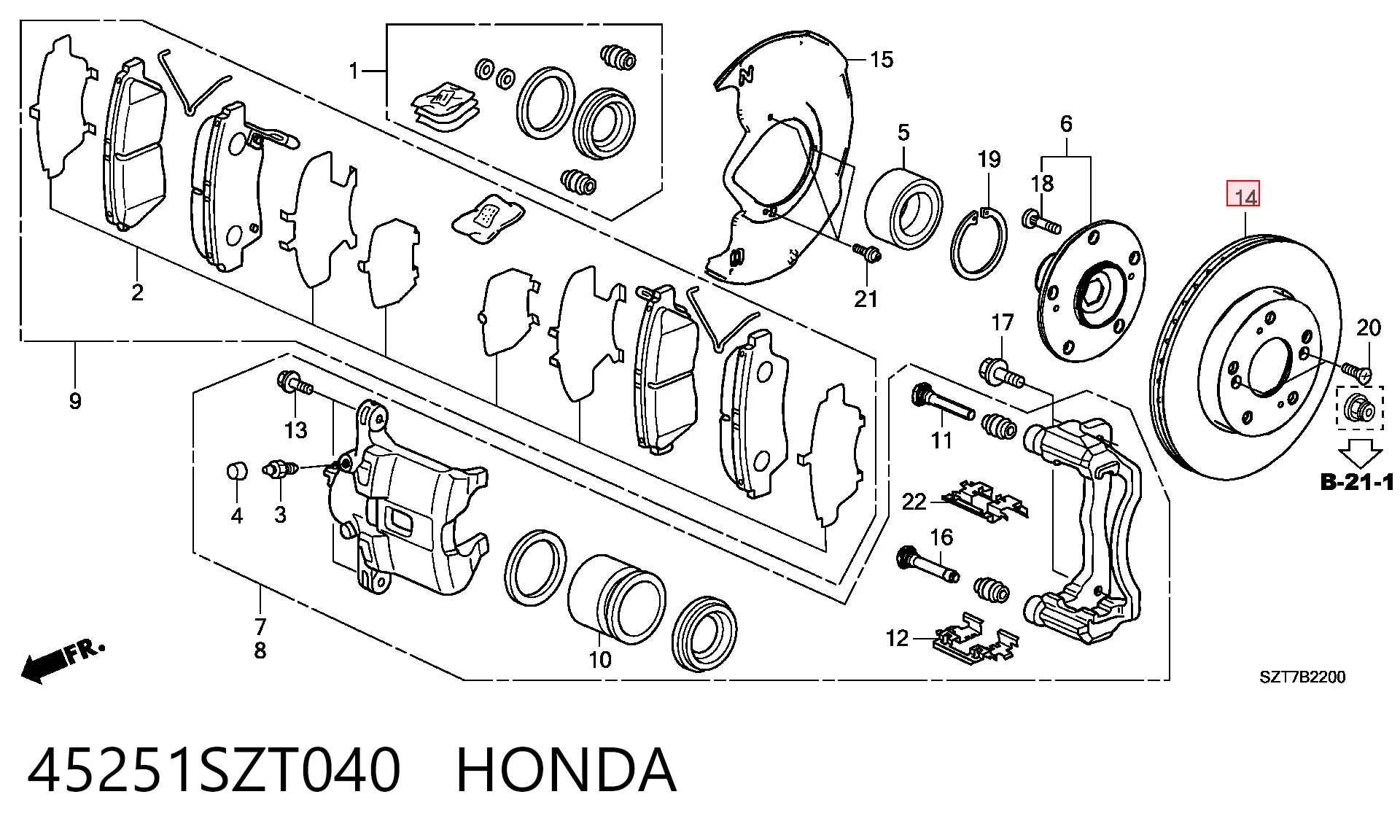 45251SZT040 Honda Гальмо дискове переднє