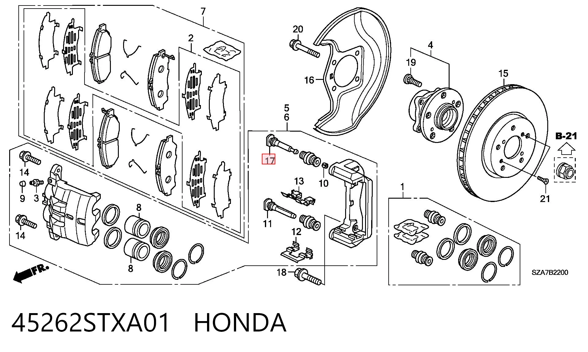 45262STXA01 Honda Напрямна супорта переднього, нижня