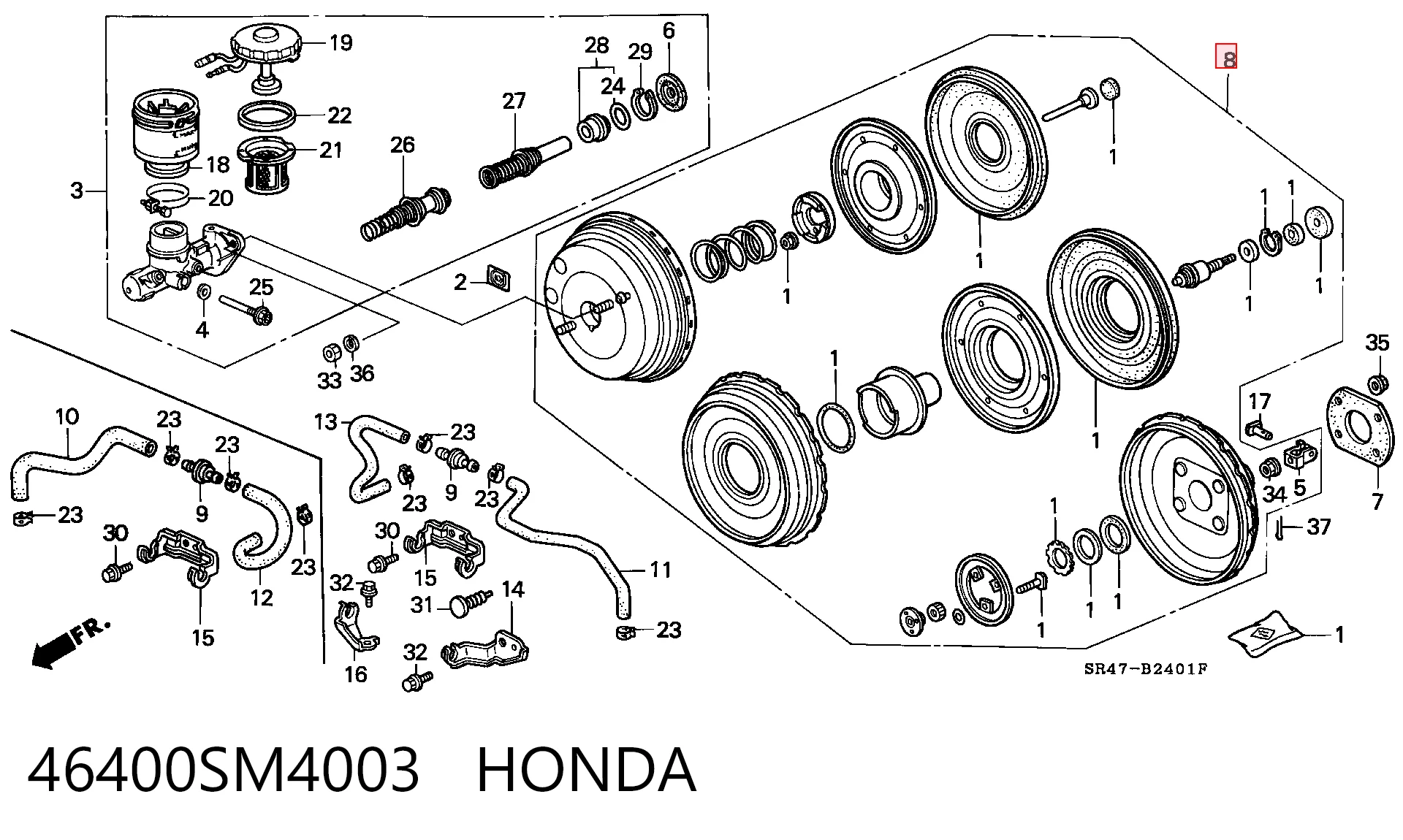 Підсилювач гальм вакуумний на Honda Accord IV CB3, CB7