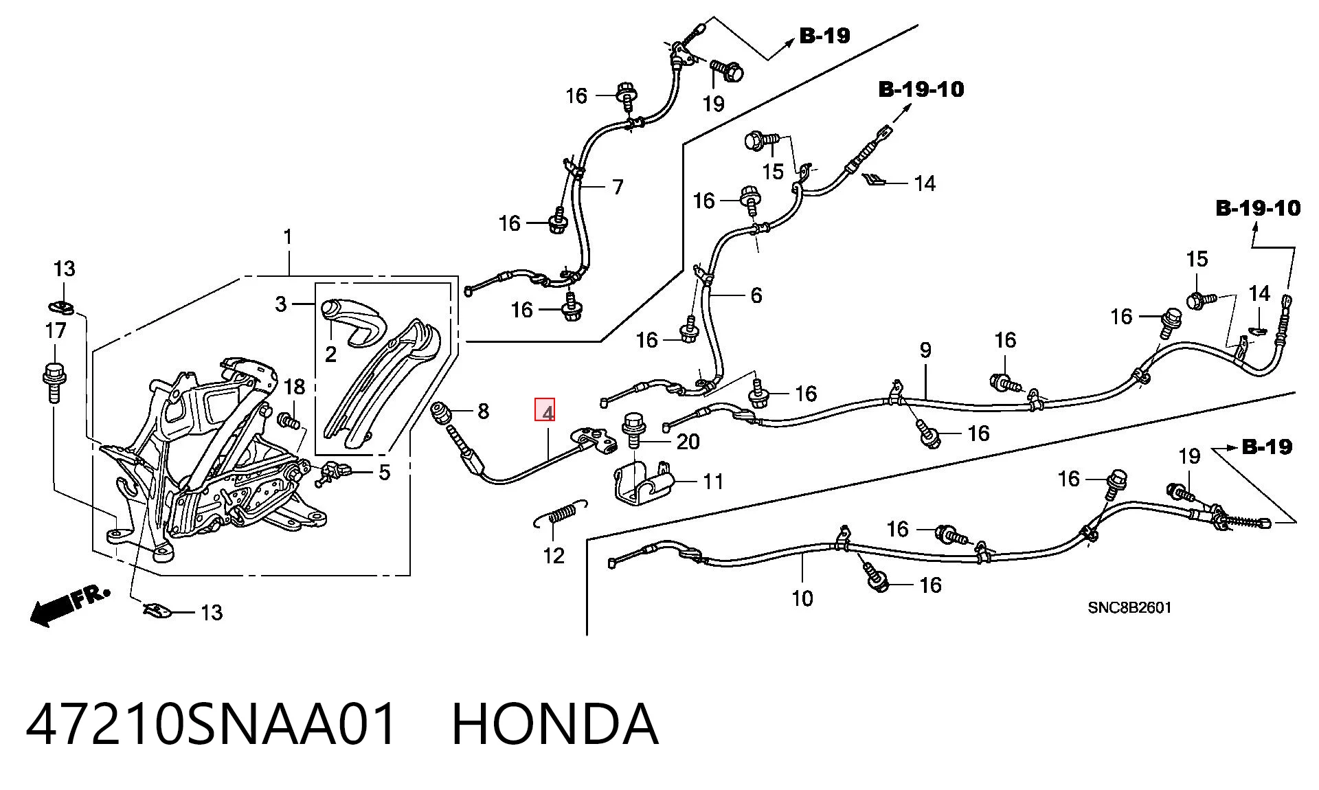 47210SNAA01 Honda Трос ручного гальма передній