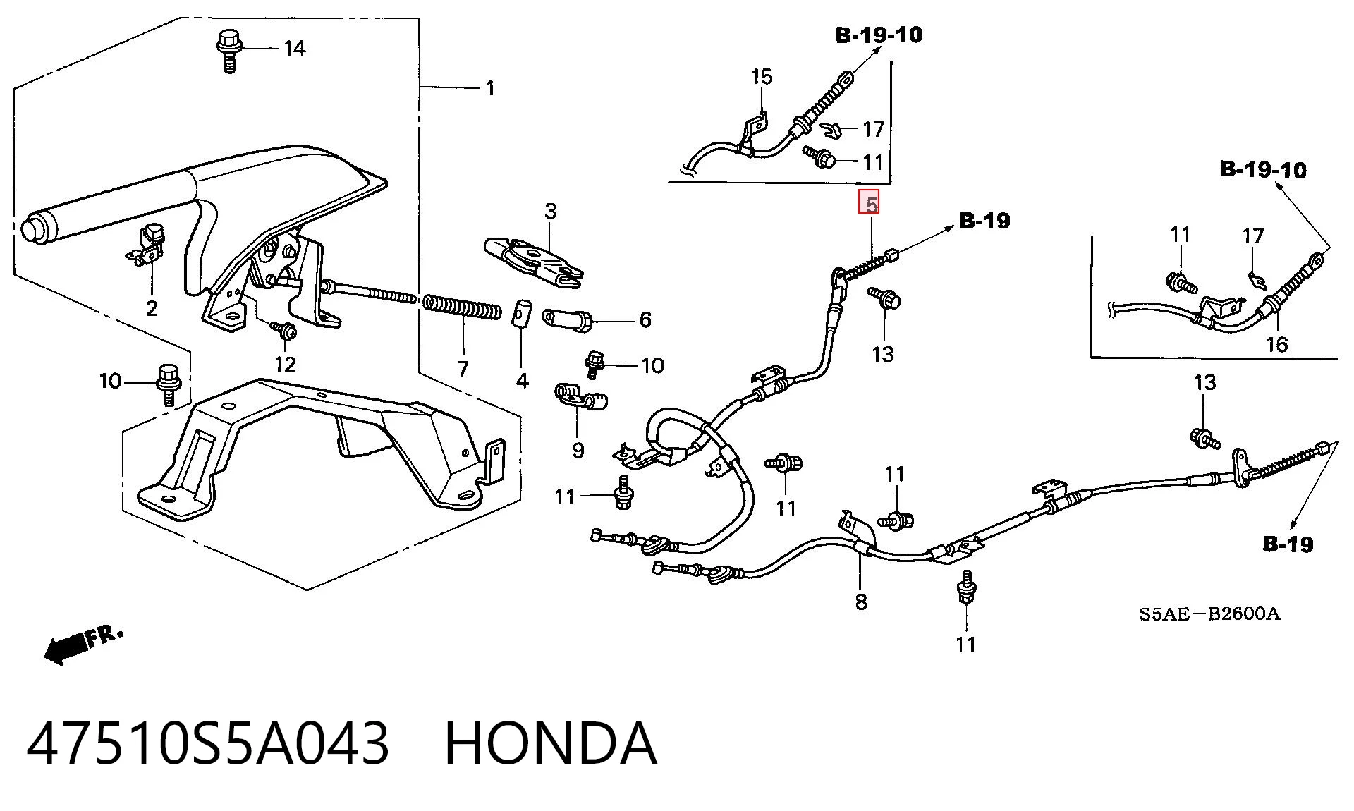 47510S5A043 Honda Трос ручного гальма задній, правий